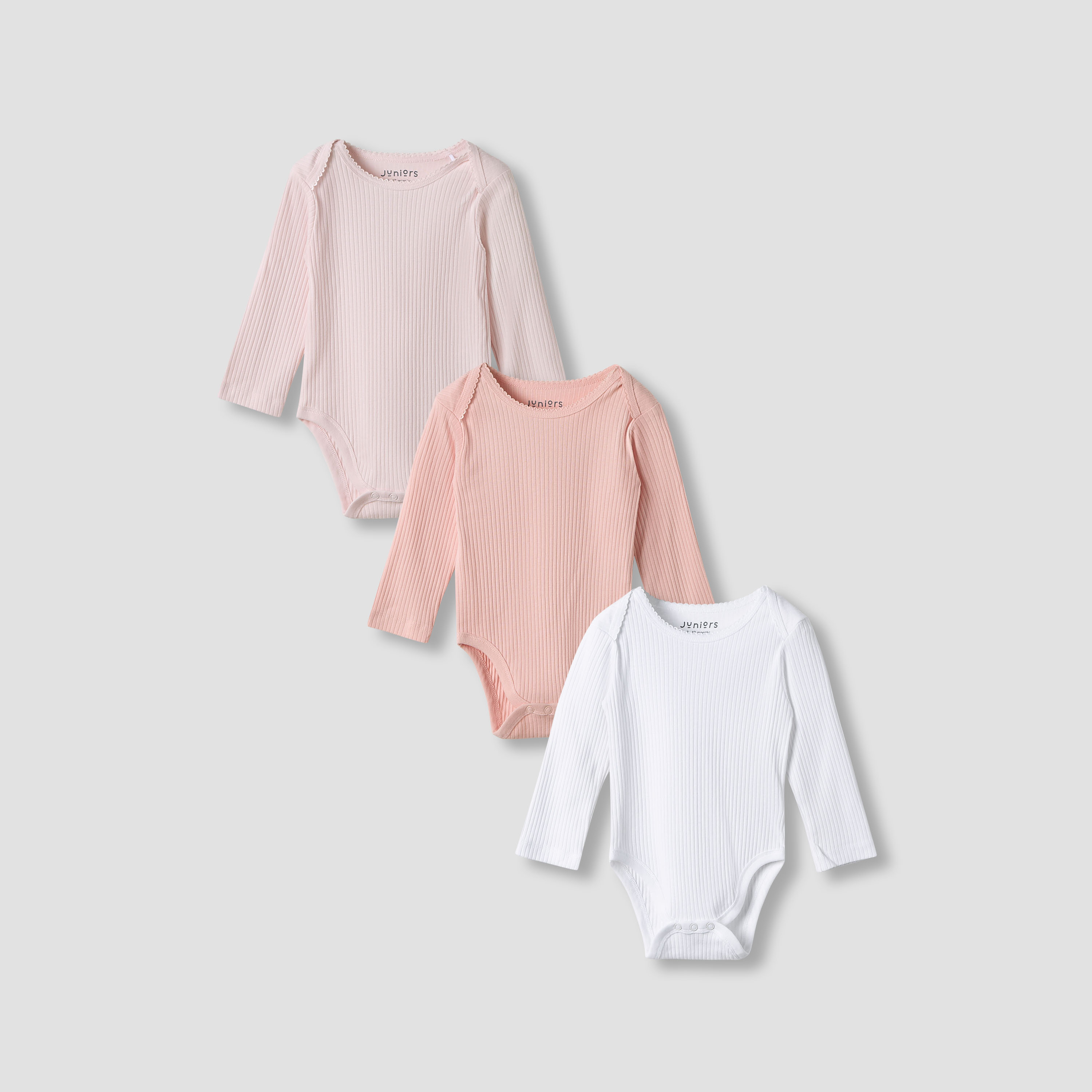 Juniors Round Neck Bodysuit with Snap Button Closure - Cotton - Long Sleeves - Set of 3-baby-girls-clothing-bodysuits-image-1