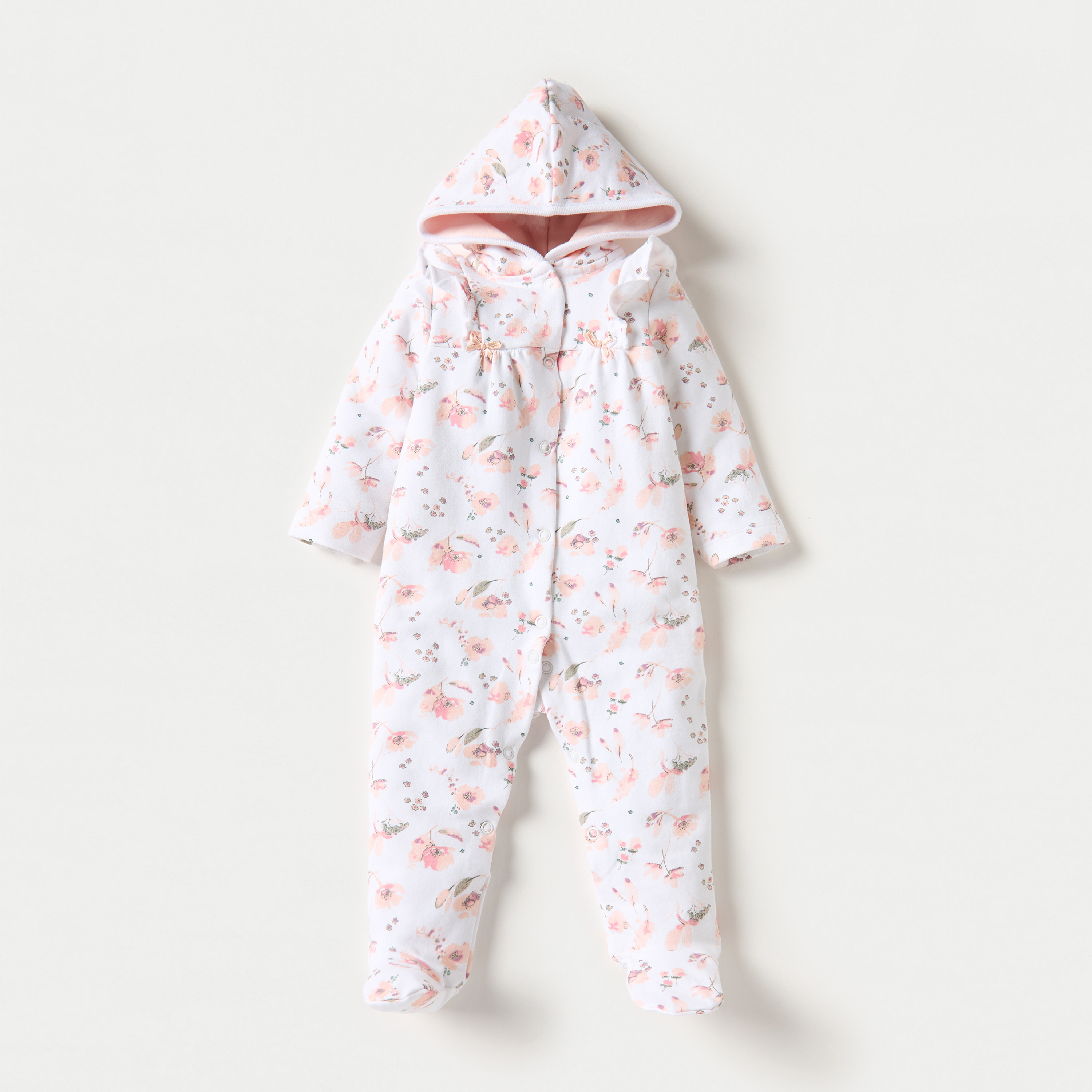 Juniors All-Over Floral Print Closed Feet Sleepsuit with Hood-baby-girls-clothing-nightwear-sleepsuits-image-1