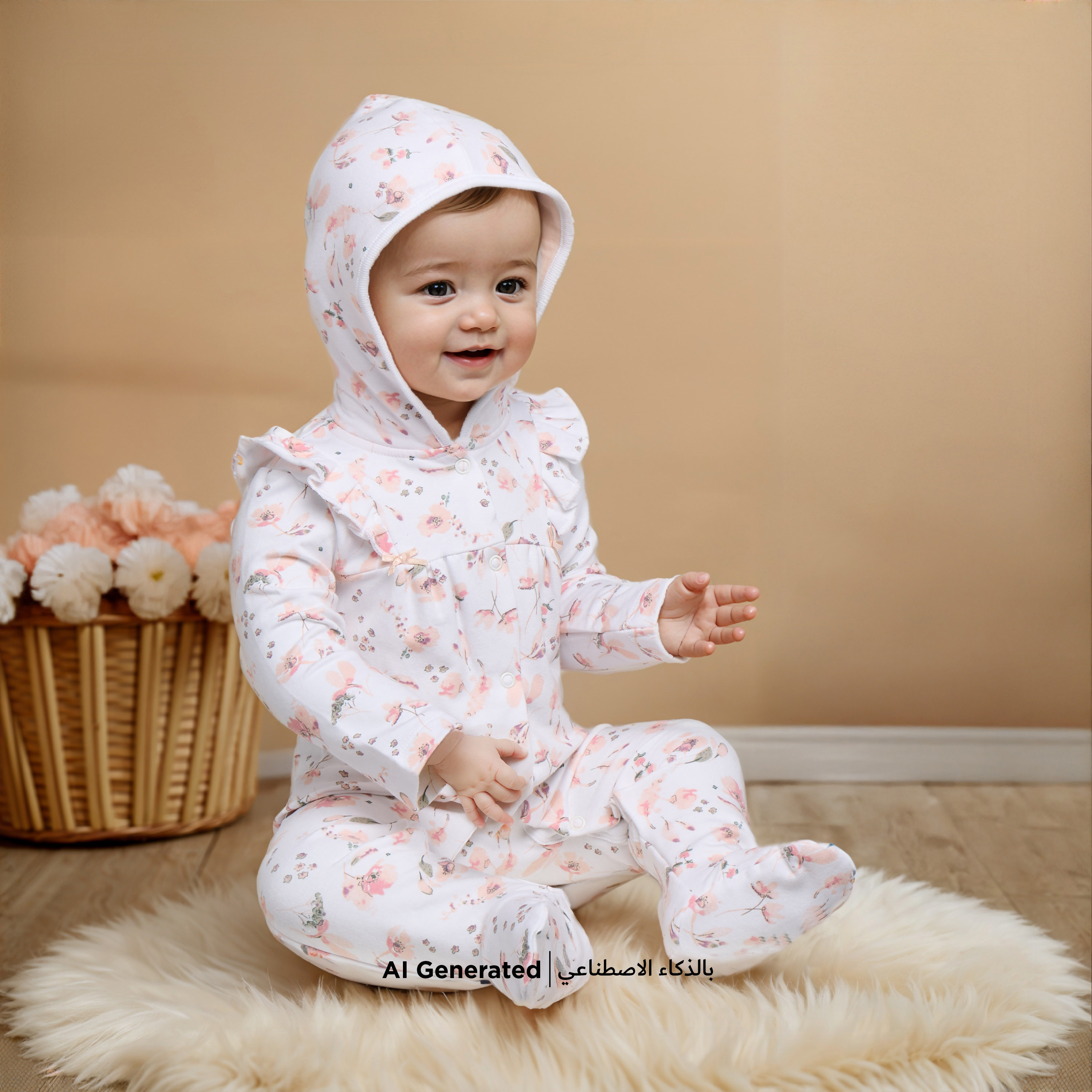 Juniors All-Over Floral Print Closed Feet Sleepsuit with Hood-baby-girls-clothing-nightwear-sleepsuits-image-6