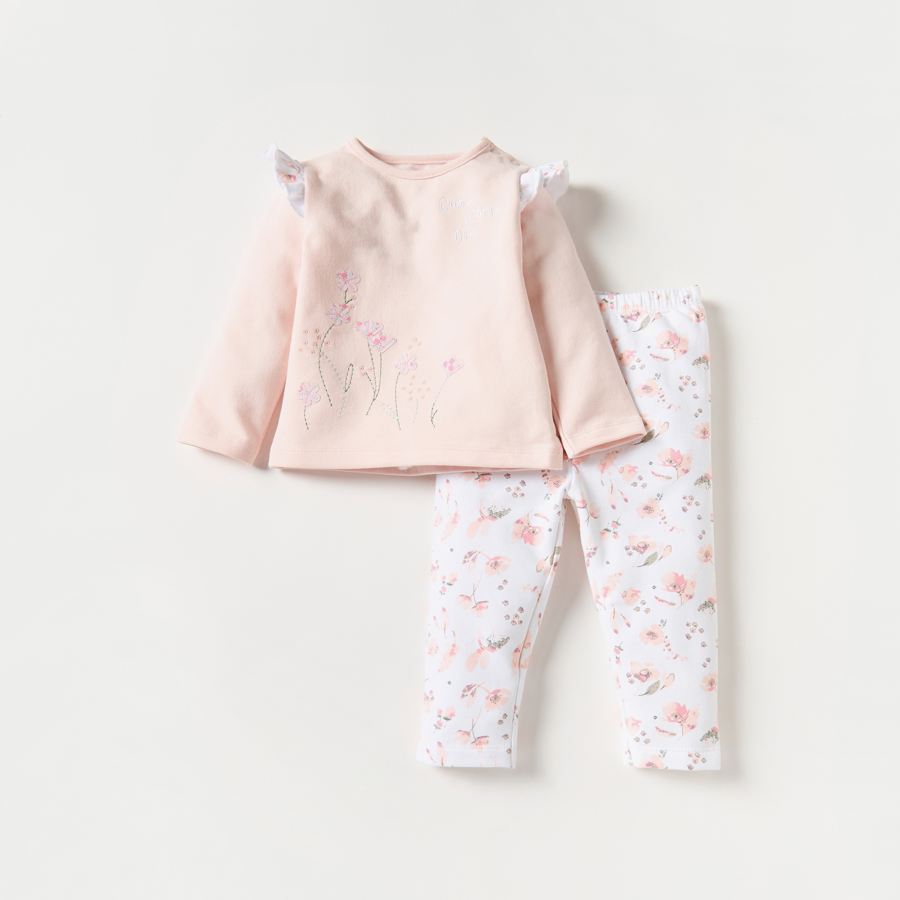 طقم بنطلون بيجاما وتيشيرت بطبعات أزهار من جونيورز-baby-girls-clothing-nightwear-pyjamasets-image-1