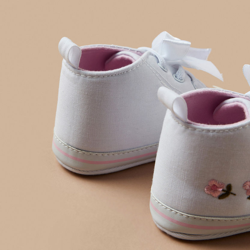 Juniors Floral Embroidered Booties with Bow Trim-Casual-image-3