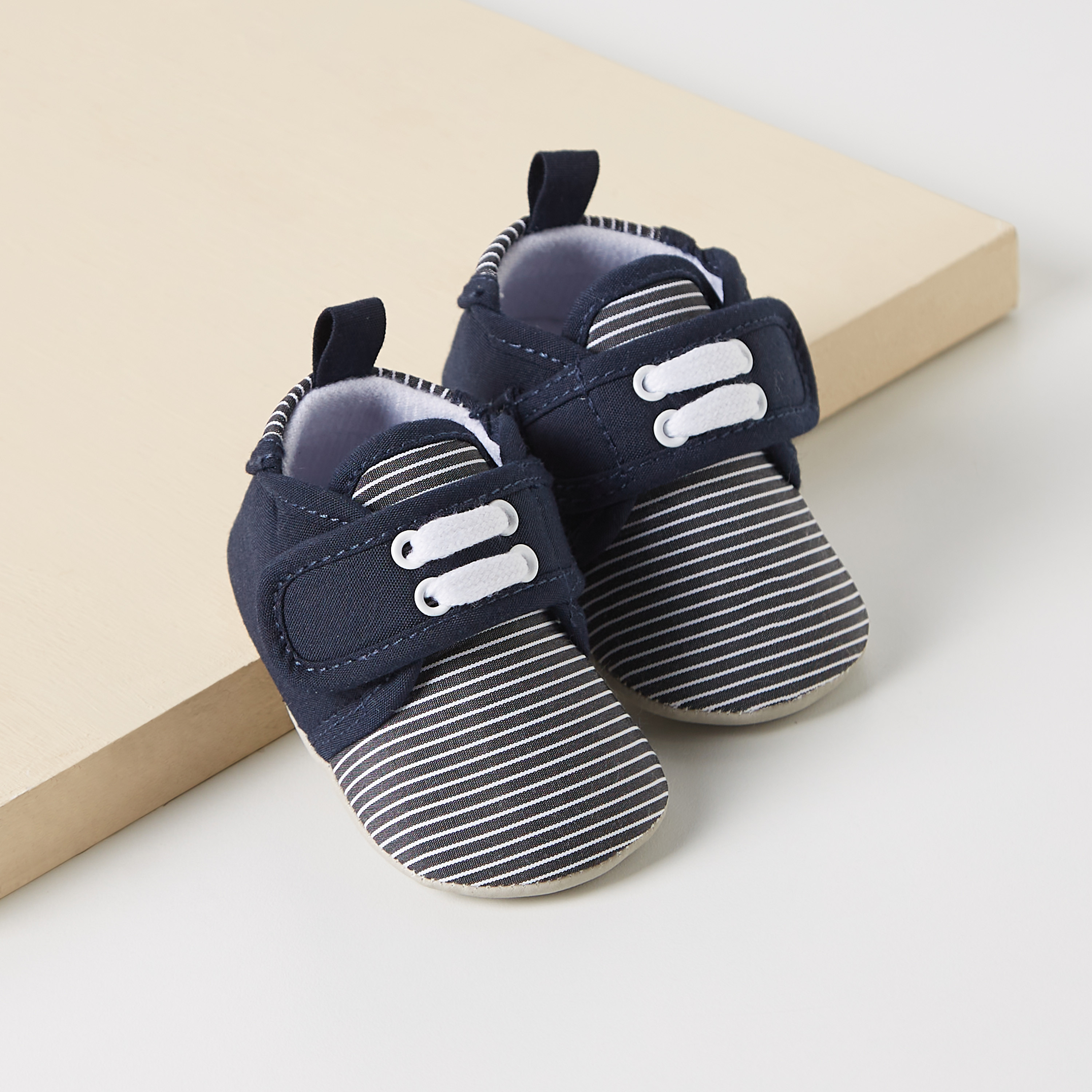Juniors Striped Booties with Hook and Loop Closure-baby-boys-shoes-booties-image-2