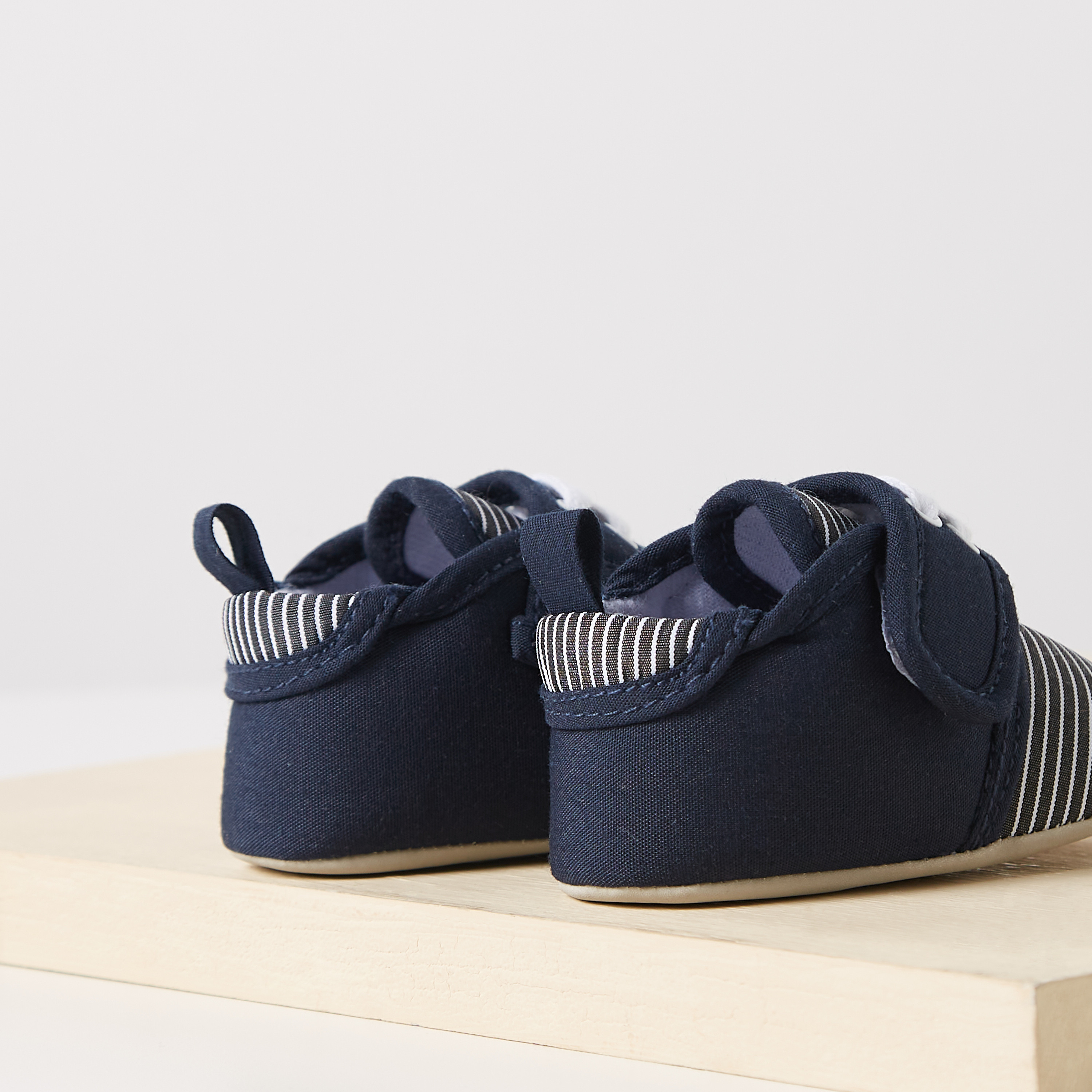 Juniors Striped Booties with Hook and Loop Closure-baby-boys-shoes-booties-image-3