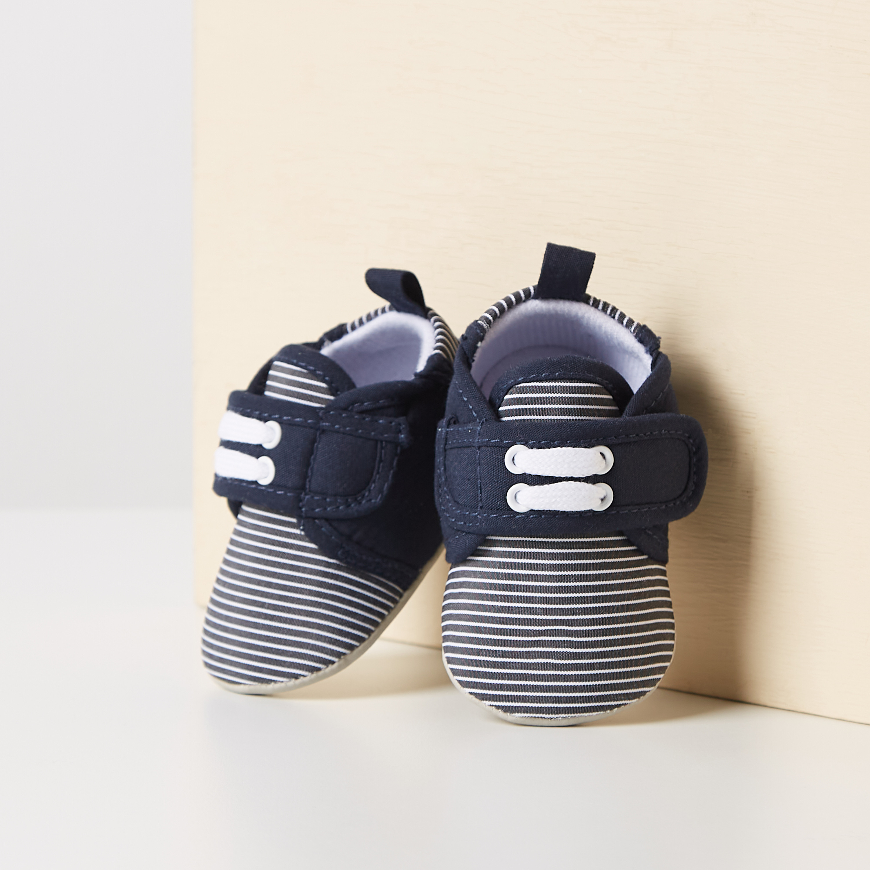 Juniors Striped Booties with Hook and Loop Closure-baby-boys-shoes-booties-image-4