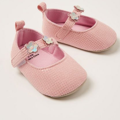 Juniors Textured Booties with Floral Applique and Hook and Loop Closure