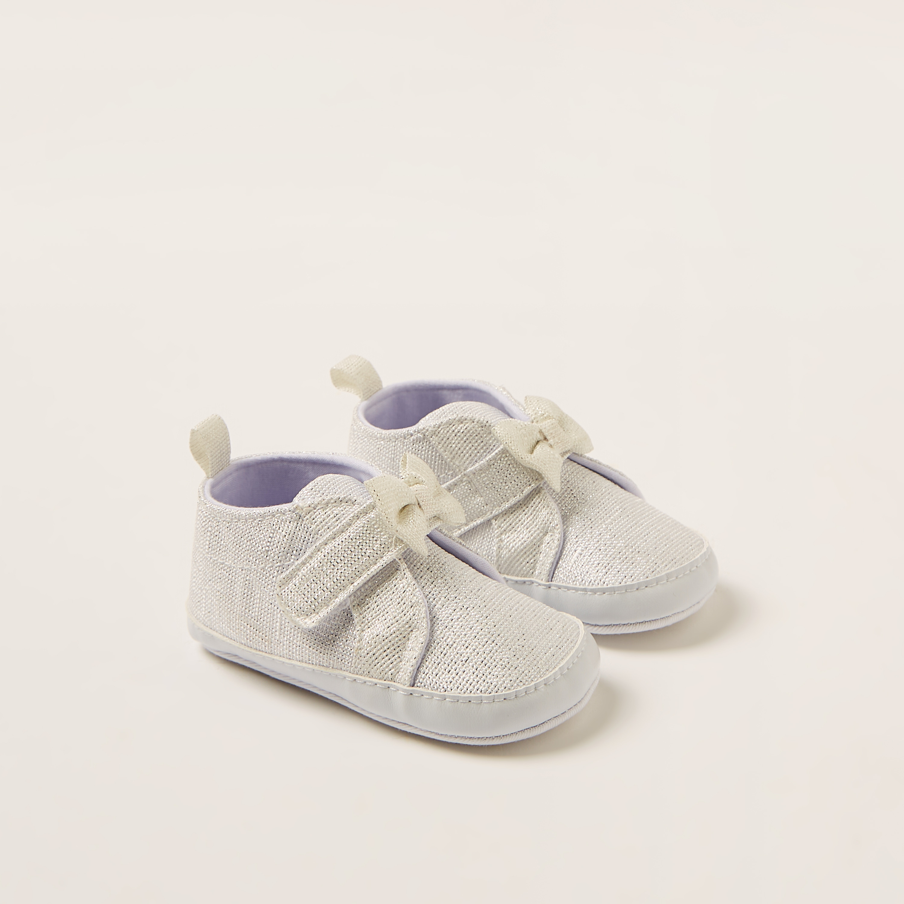 Juniors Textured Booties with Hook and Loop Closure and Bow Detail-baby-girls-shoes-closedshoes-image-2
