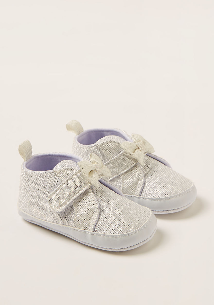 Juniors Textured Booties with Hook and Loop Closure and Bow Detail-Casual-image-1