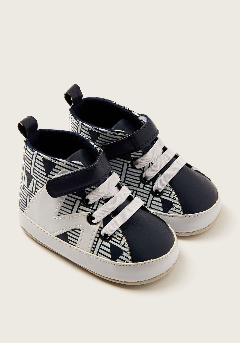 Juniors Printed Booties with Lace Detail and Hook and Loop Closure-Booties-image-1