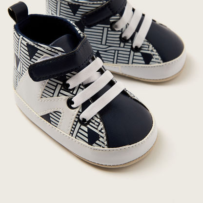 Juniors Printed Booties with Lace Detail and Hook and Loop Closure