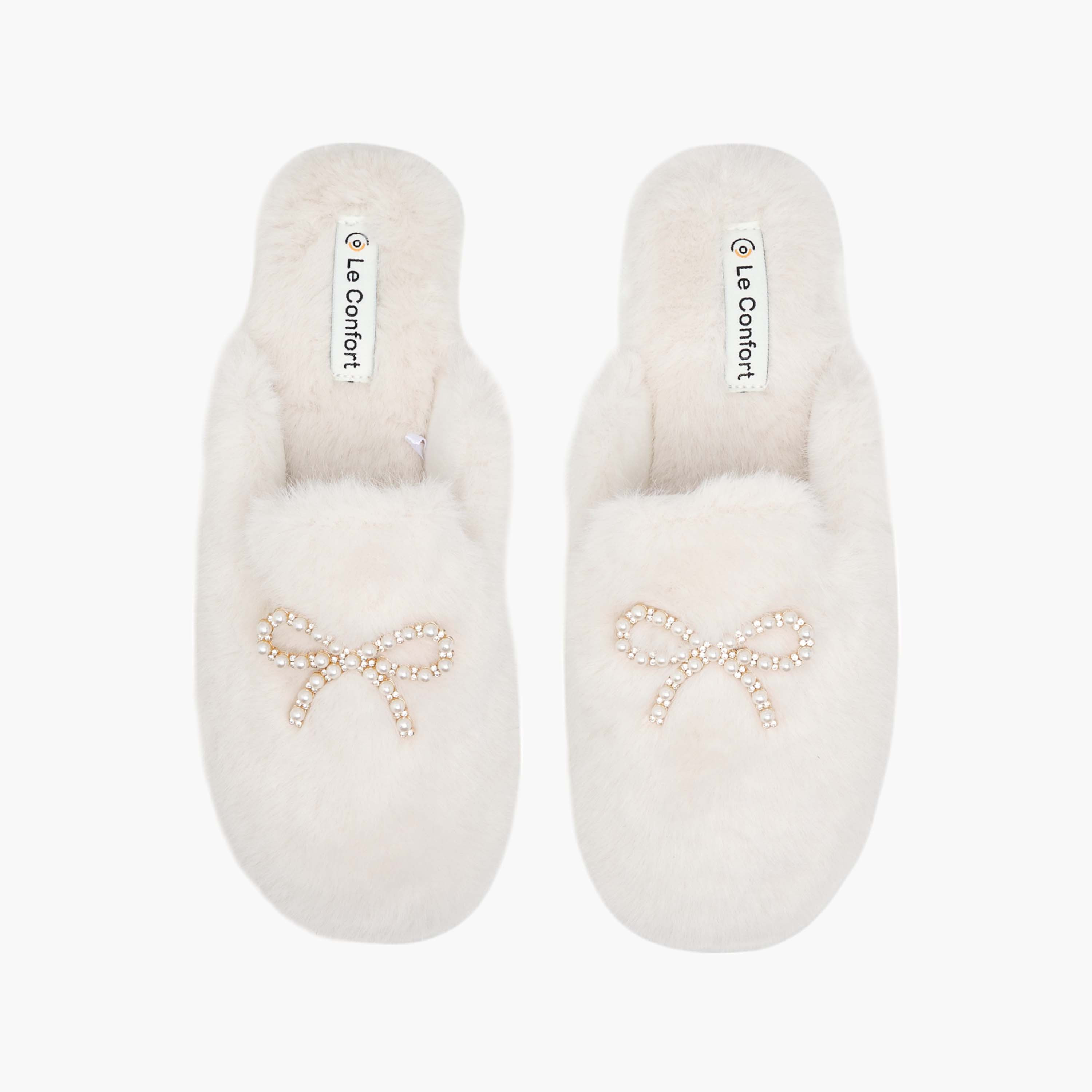 Le Confort Bow Embellished Faux Fur Bedroom Mules-women-shoes-bedroomslippers-image-1