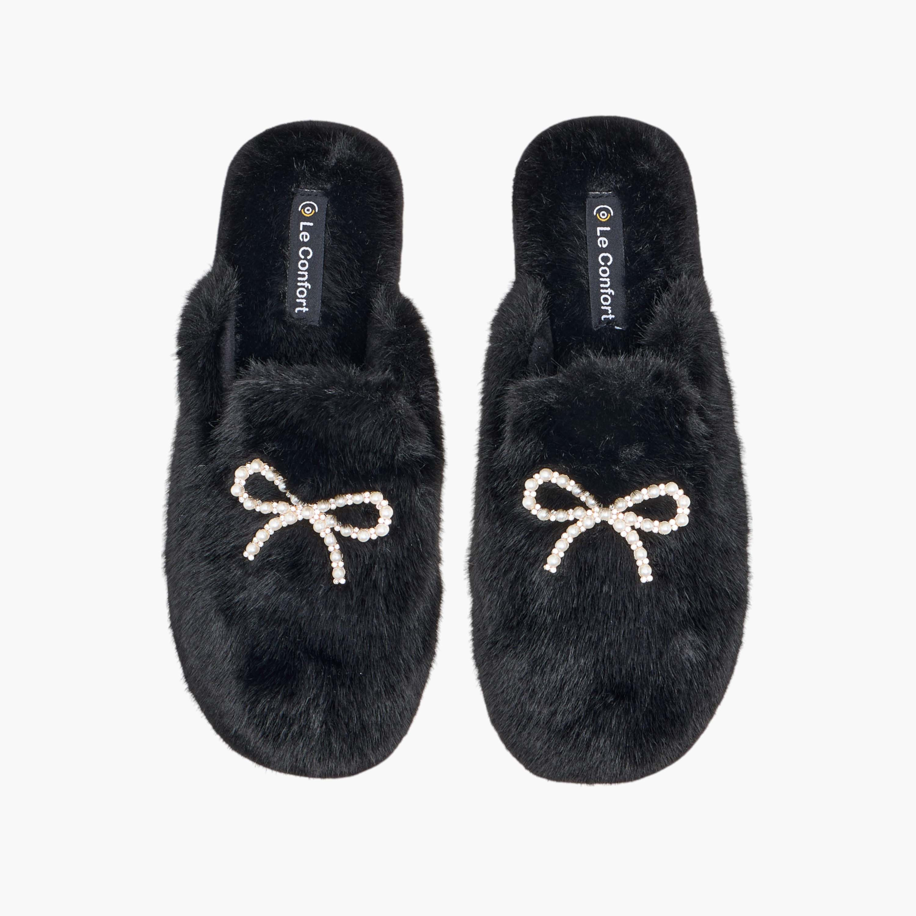Le Confort Bow Embellished Faux Fur Bedroom Mules-women-shoes-bedroomslippers-image-1