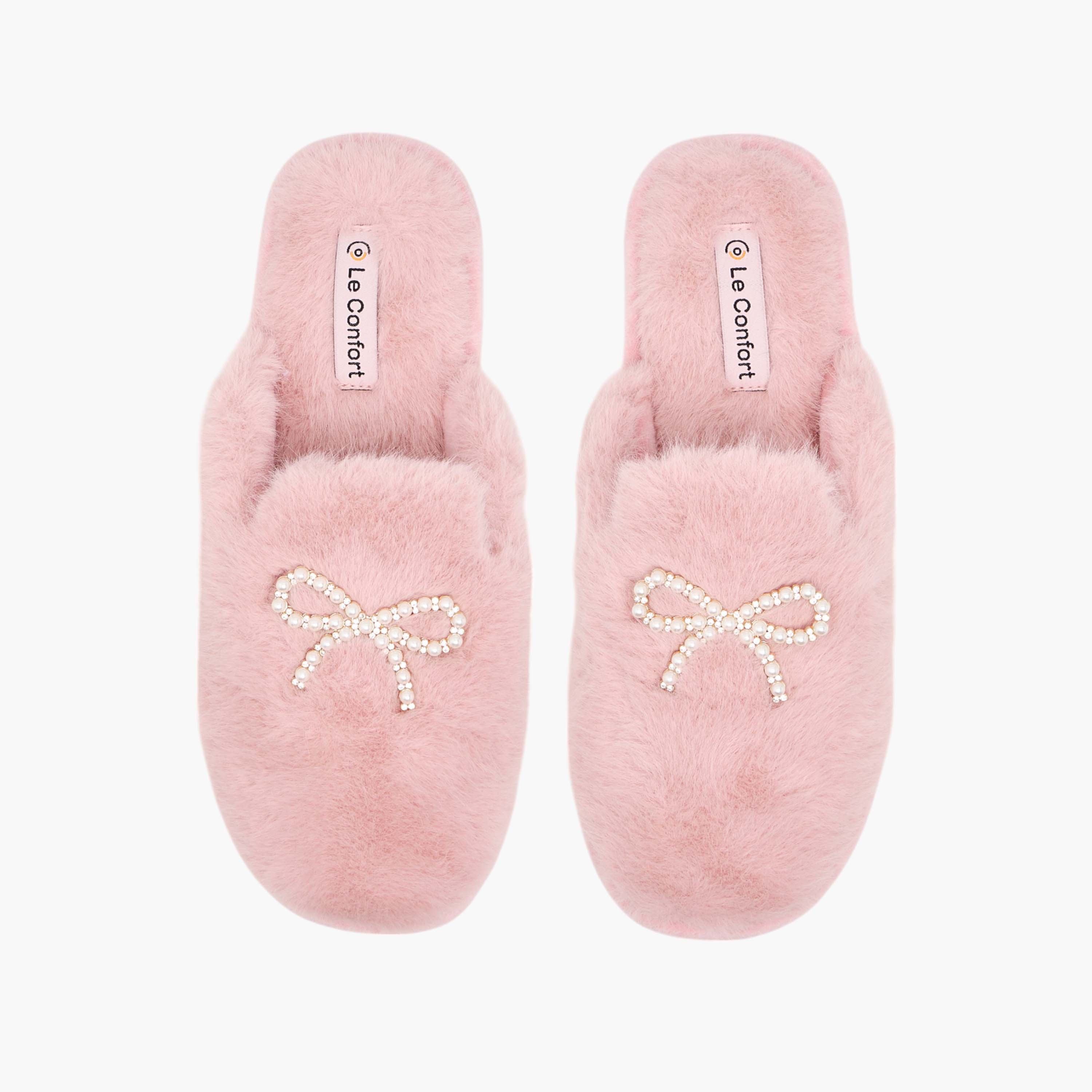 Le Confort Bow Embellished Faux Fur Bedroom Mules-women-shoes-bedroomslippers-image-1