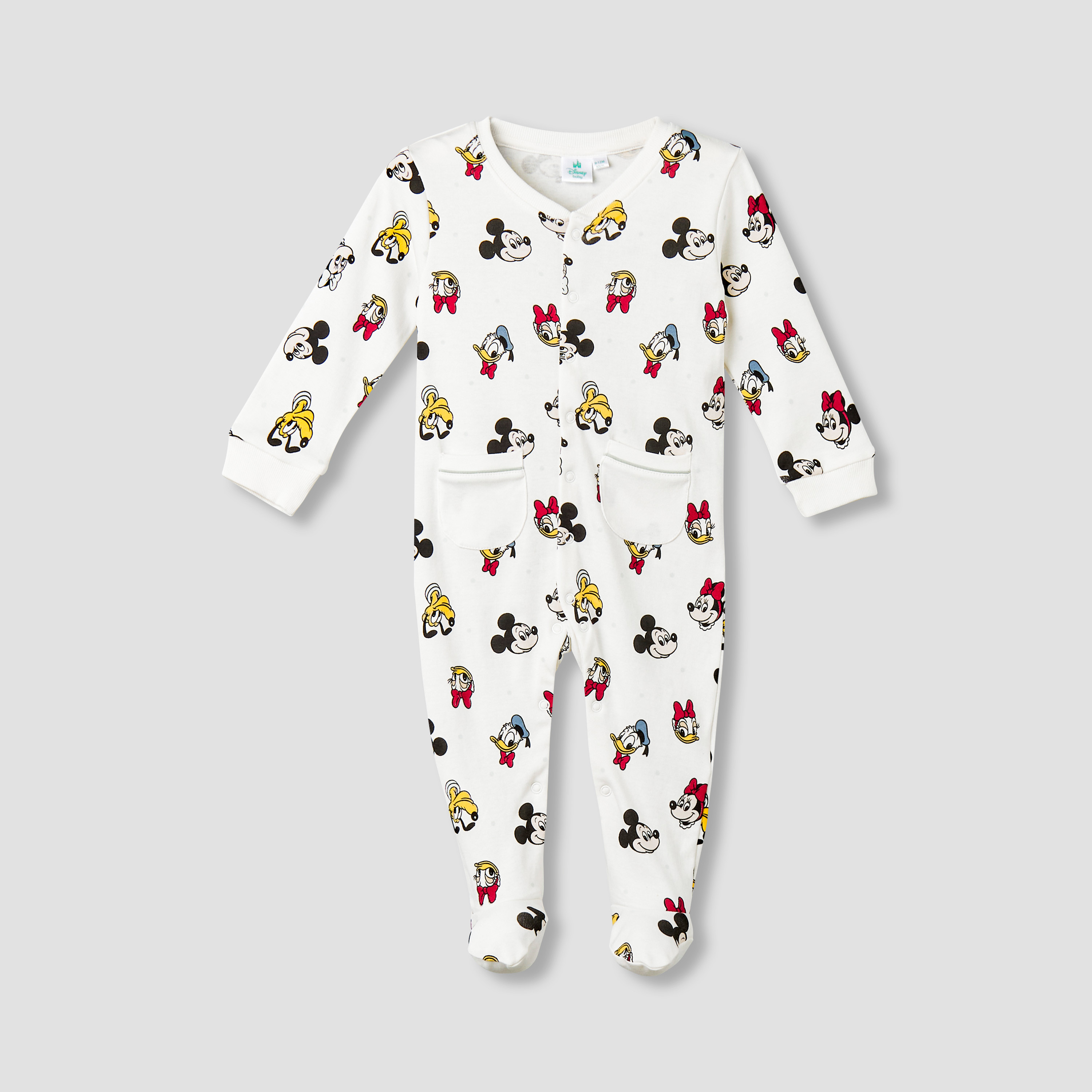 Disney Cotton Round Neck Long Sleeves Sleepsuit with Mickey Mouse and Friends Print-baby-girls-clothing-nightwear-sleepsuits-image-1