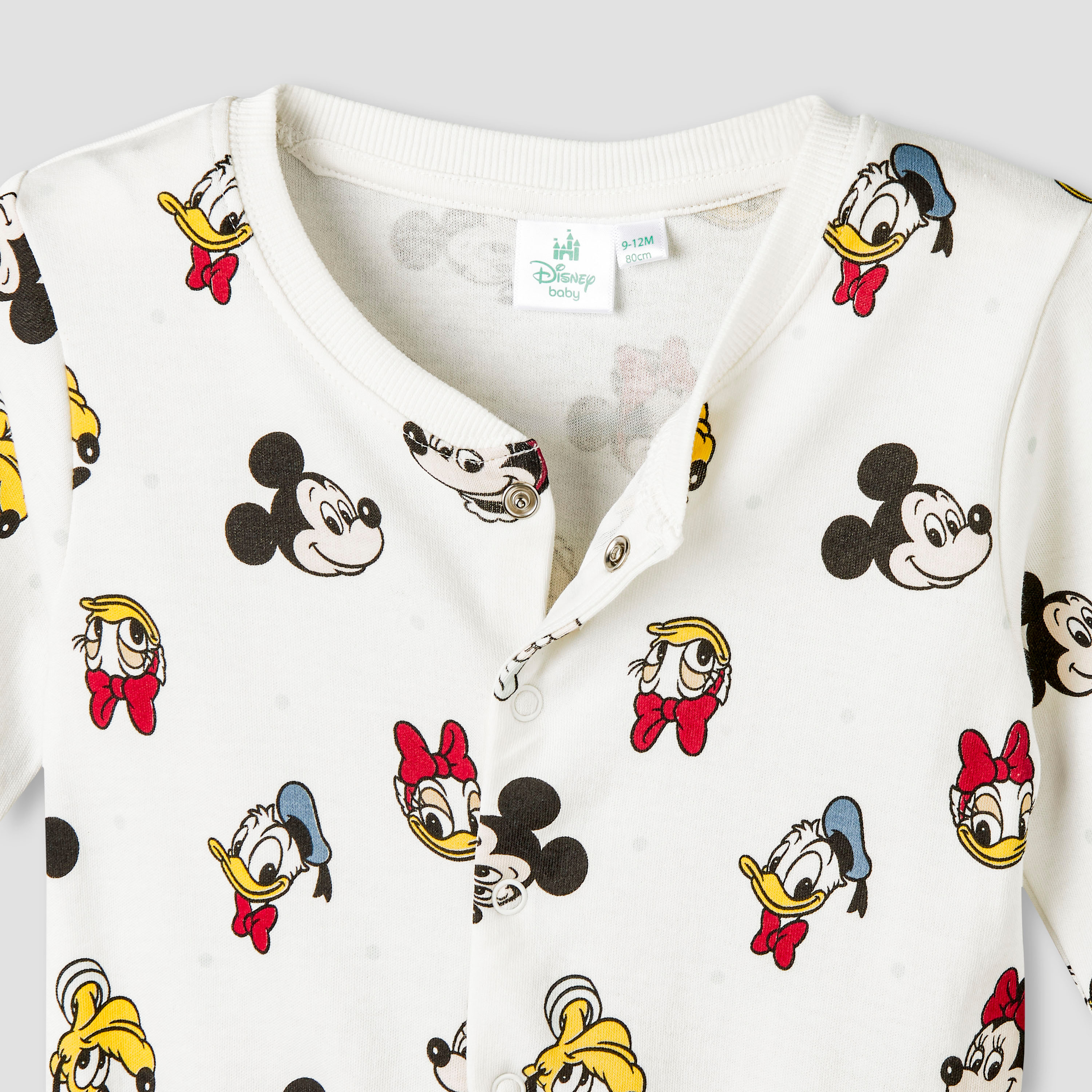 Disney Cotton Round Neck Long Sleeves Sleepsuit with Mickey Mouse and Friends Print-baby-girls-clothing-nightwear-sleepsuits-image-3