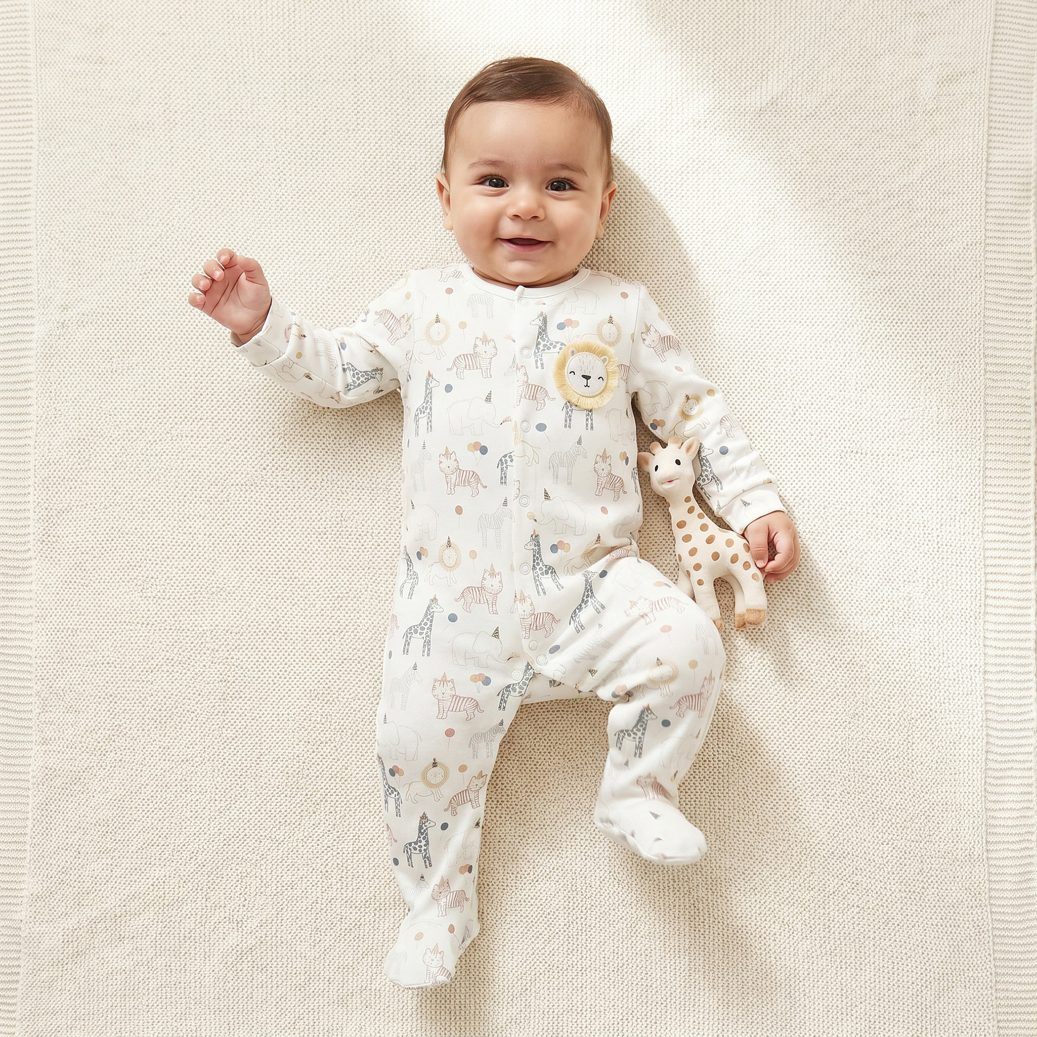 Juniors Cotton Round Neck Long Sleeves Sleepsuit with Safari Print-baby-boys-clothing-nightwear-sleepsuits-image-1