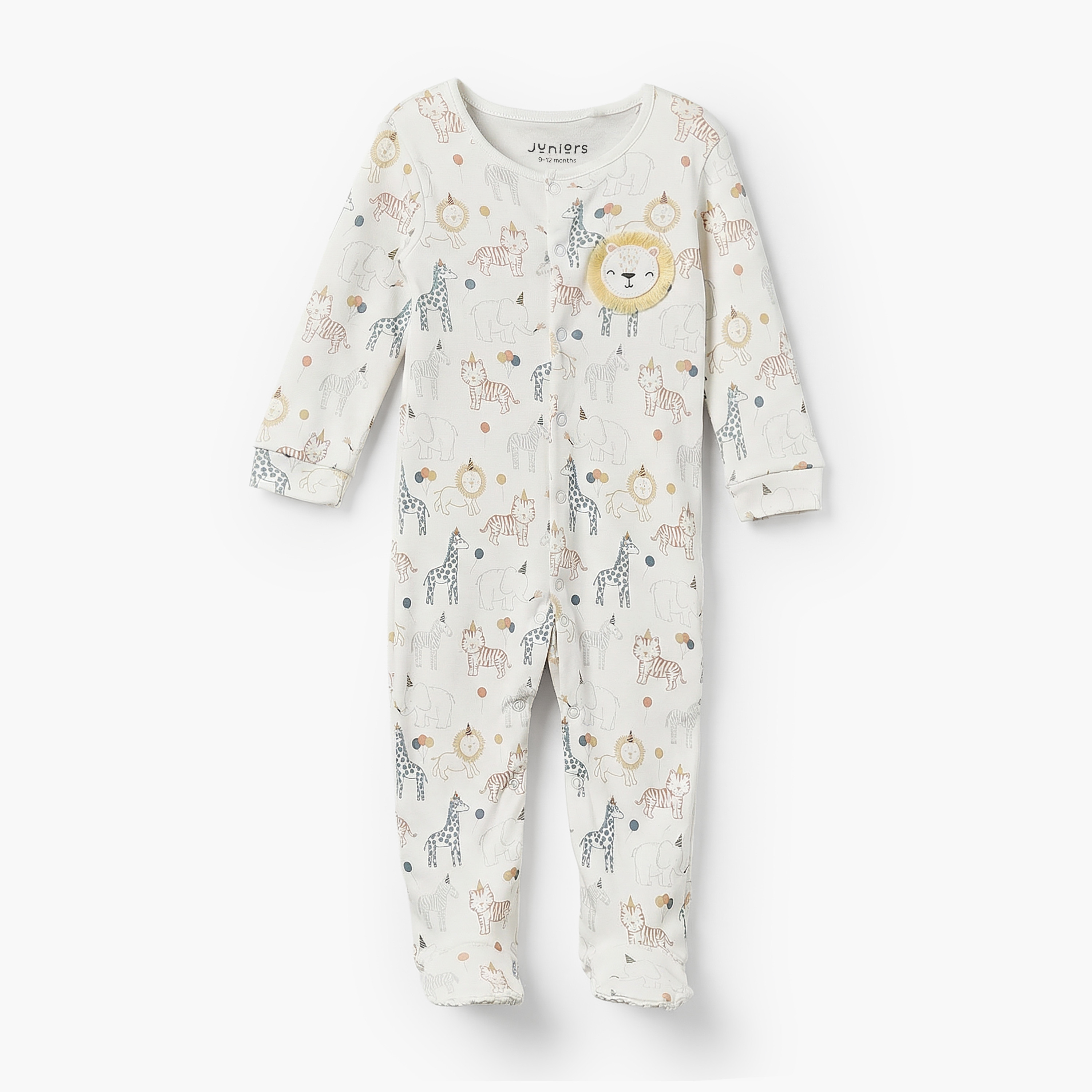 Juniors Cotton Round Neck Long Sleeves Sleepsuit with Safari Print-baby-boys-clothing-nightwear-sleepsuits-image-2