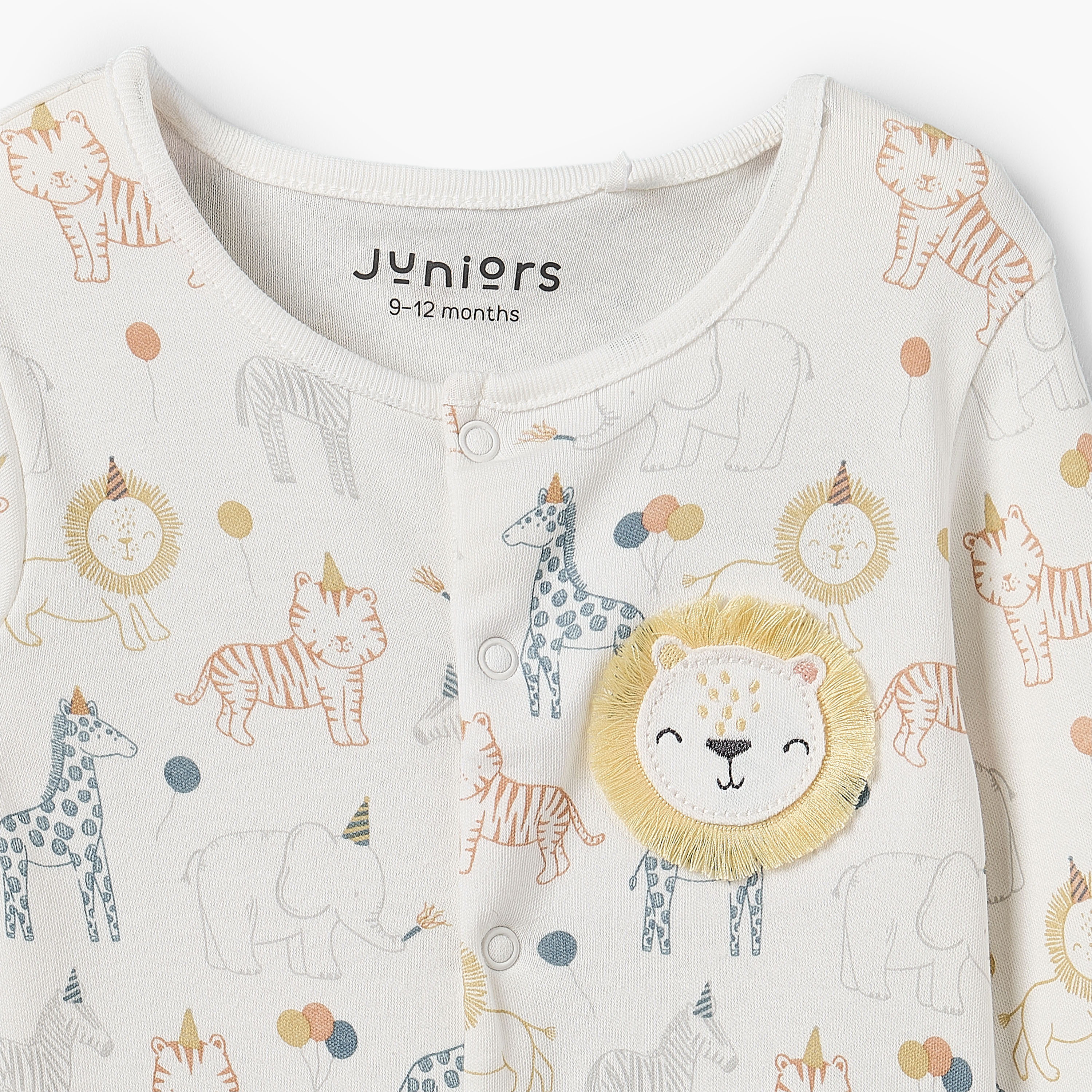Juniors Cotton Round Neck Long Sleeves Sleepsuit with Safari Print-baby-boys-clothing-nightwear-sleepsuits-image-4
