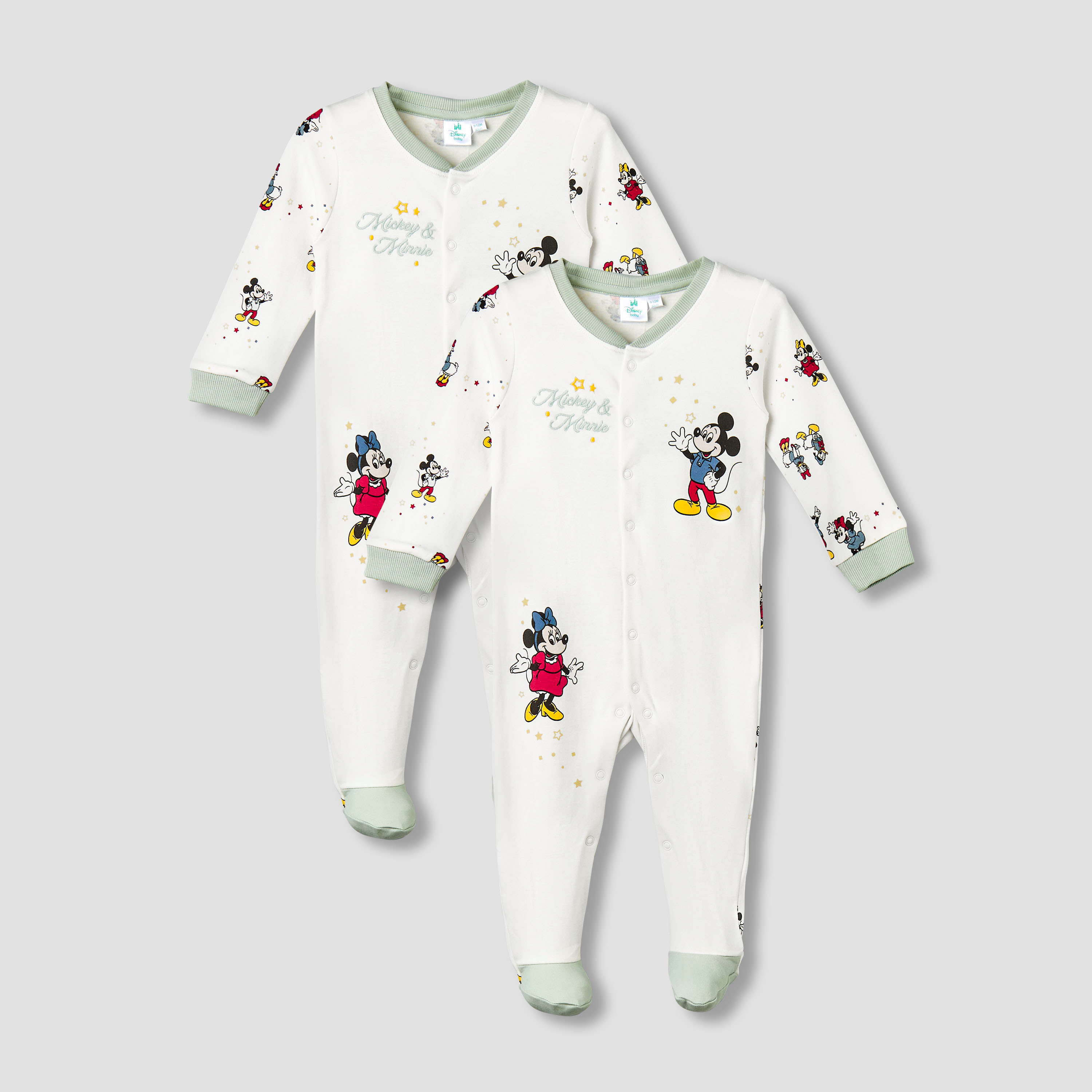 Disney Cotton Round Neck Long Sleeve Sleepsuit with Mickey and Minnie Mouse Print-baby-girls-clothing-nightwear-sleepsuits-image-1
