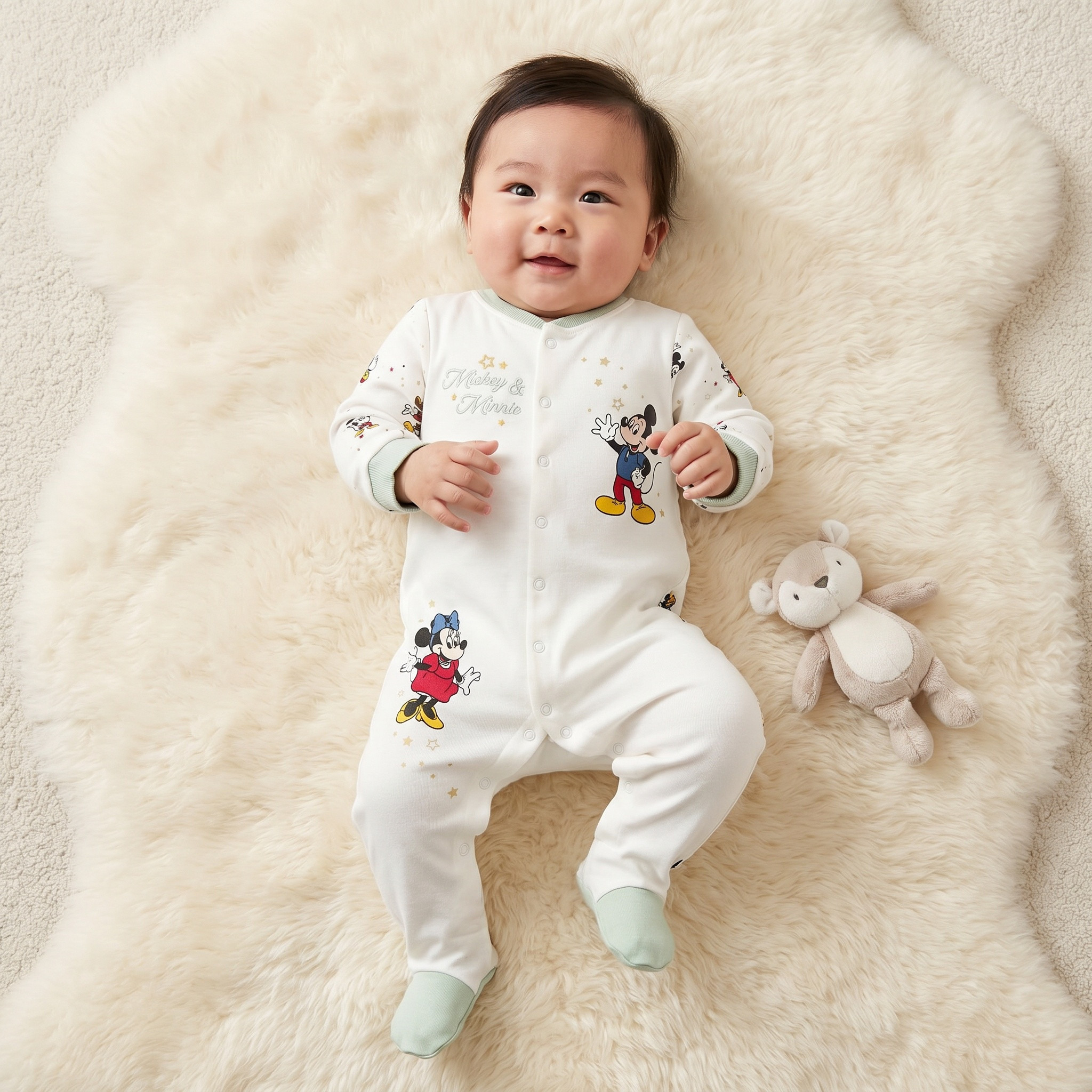 بدلة نوم قطن بياقة مستديرة وأكمام طويلة بطبعات ميكي وميني ماوس من ديزني-baby-girls-clothing-nightwear-sleepsuits-image-2