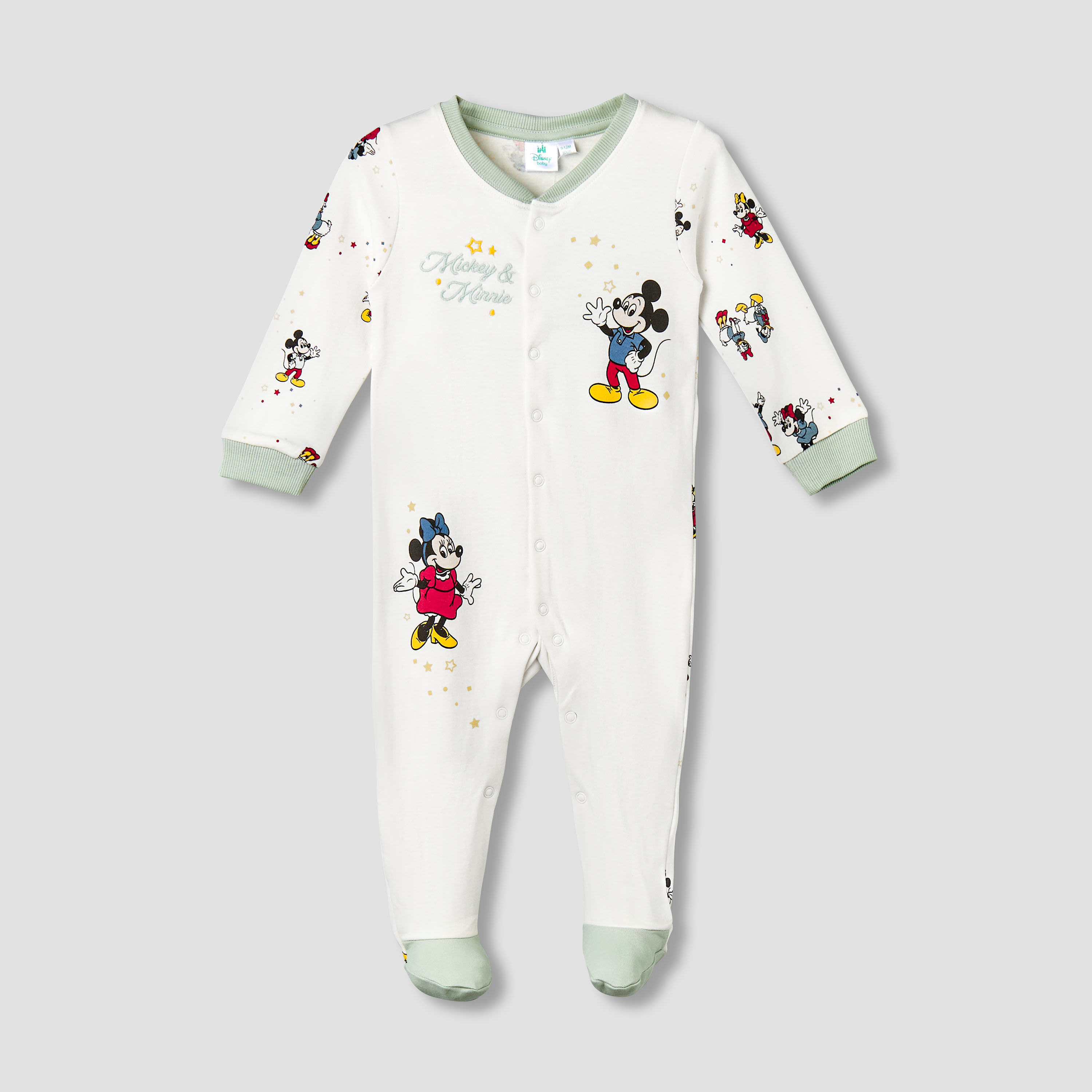 Disney Cotton Round Neck Long Sleeve Sleepsuit with Mickey and Minnie Mouse Print-baby-girls-clothing-nightwear-sleepsuits-image-3