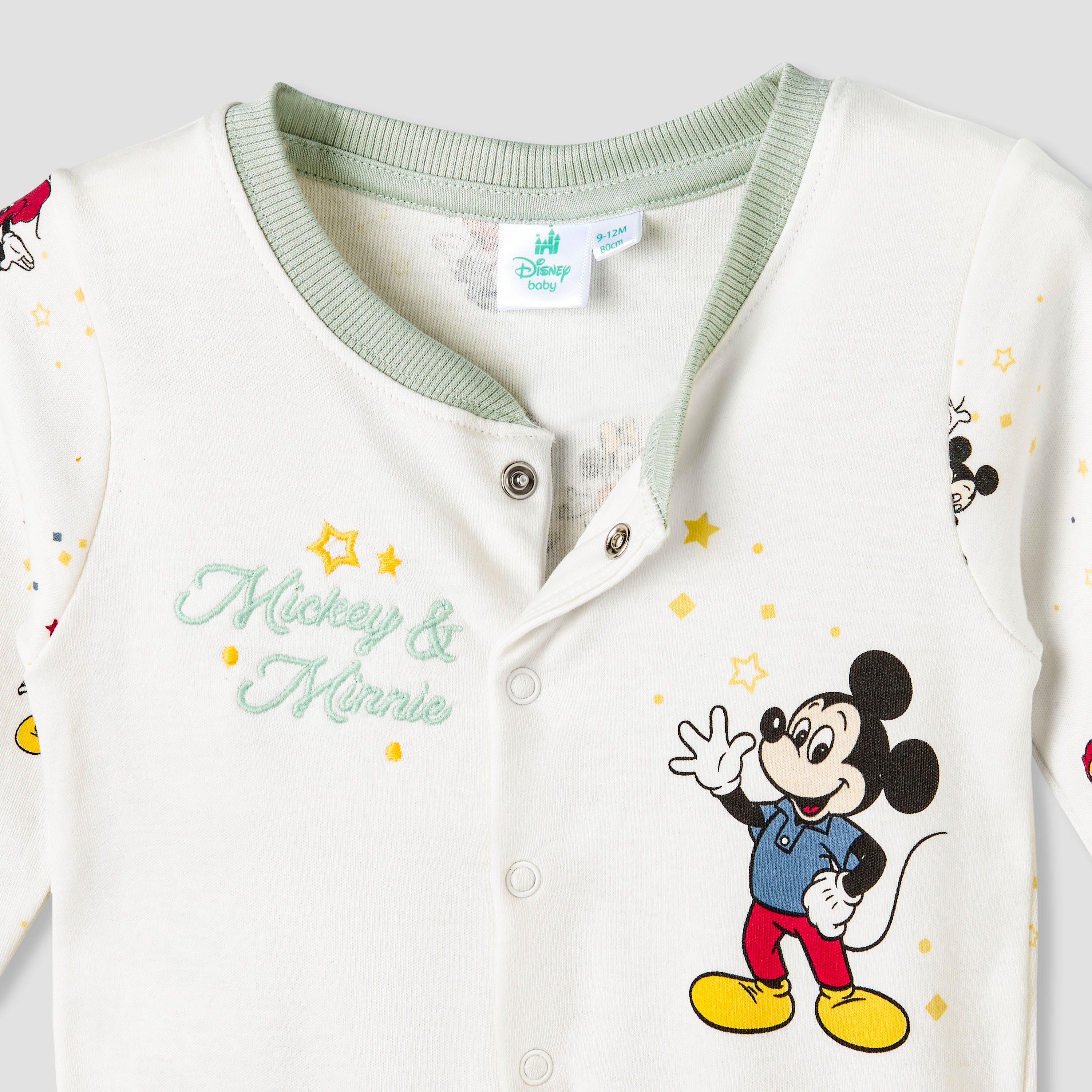 بدلة نوم قطن بياقة مستديرة وأكمام طويلة بطبعات ميكي وميني ماوس من ديزني-baby-girls-clothing-nightwear-sleepsuits-image-5