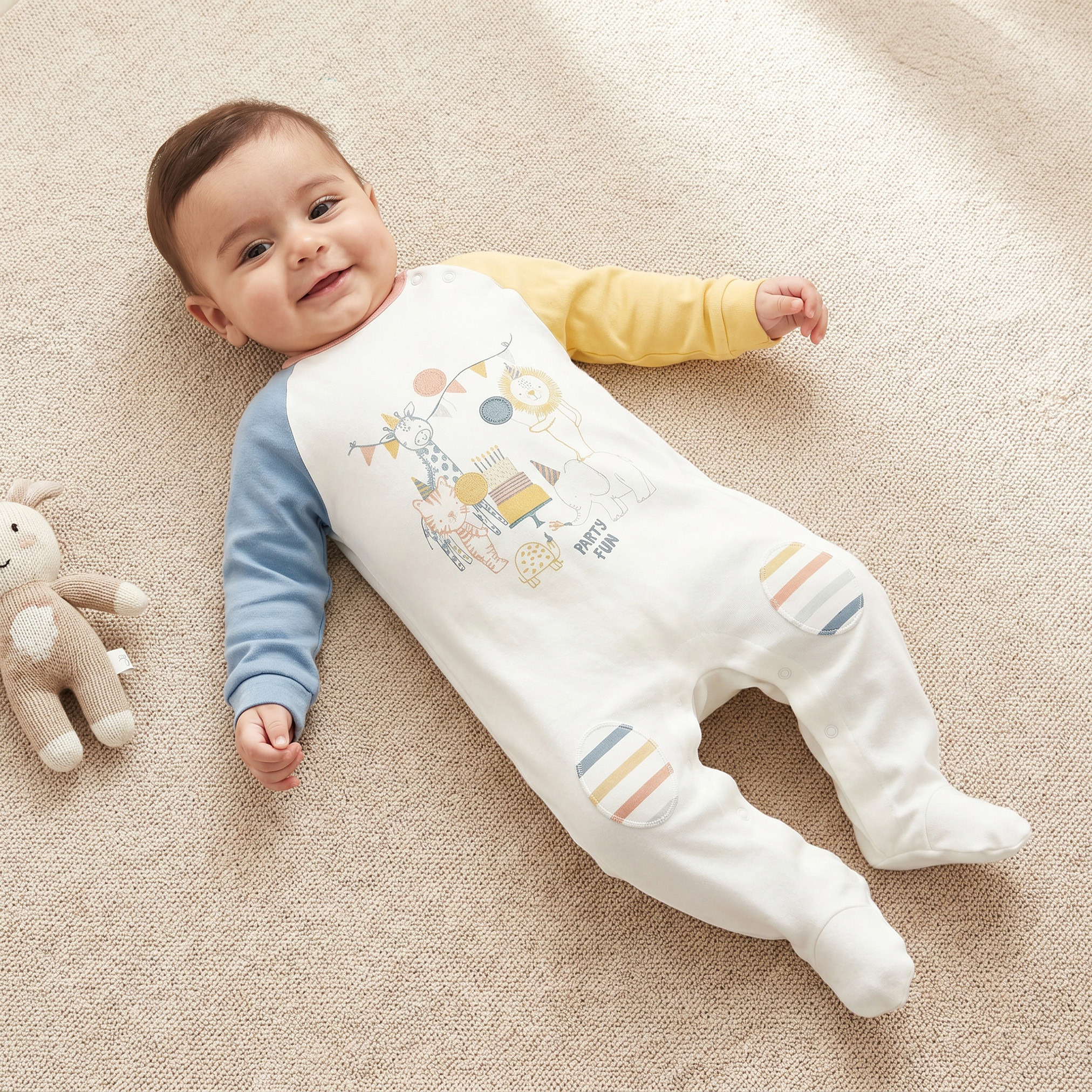 Juniors Cotton Crew Neck Long Sleeves Sleepsuit with Safari Print-baby-boys-clothing-nightwear-sleepsuits-image-1