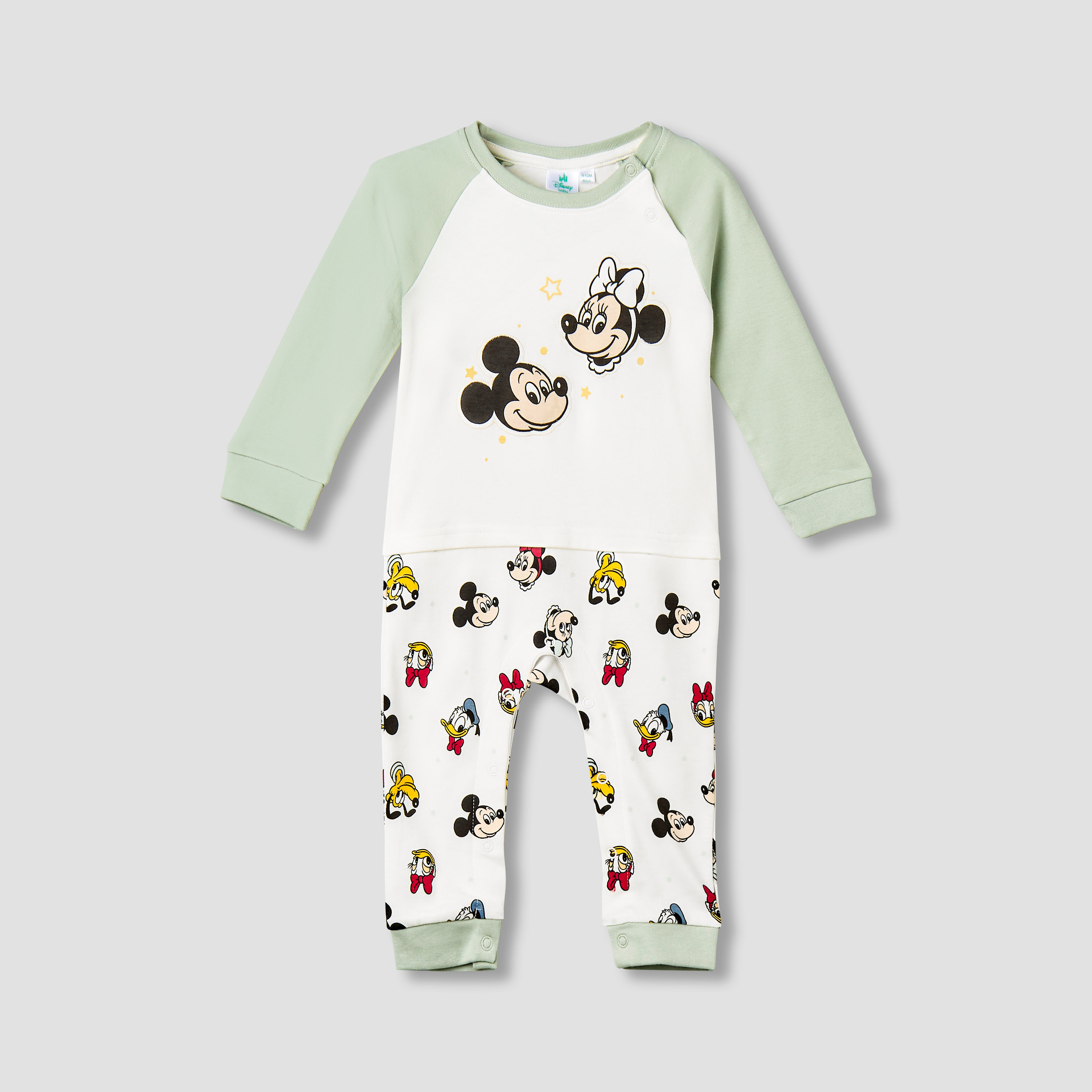 Disney Cotton Crew Neck Long Sleeves Sleepsuit with Mickey and Friends Print-baby-girls-clothing-nightwear-sleepsuits-image-1