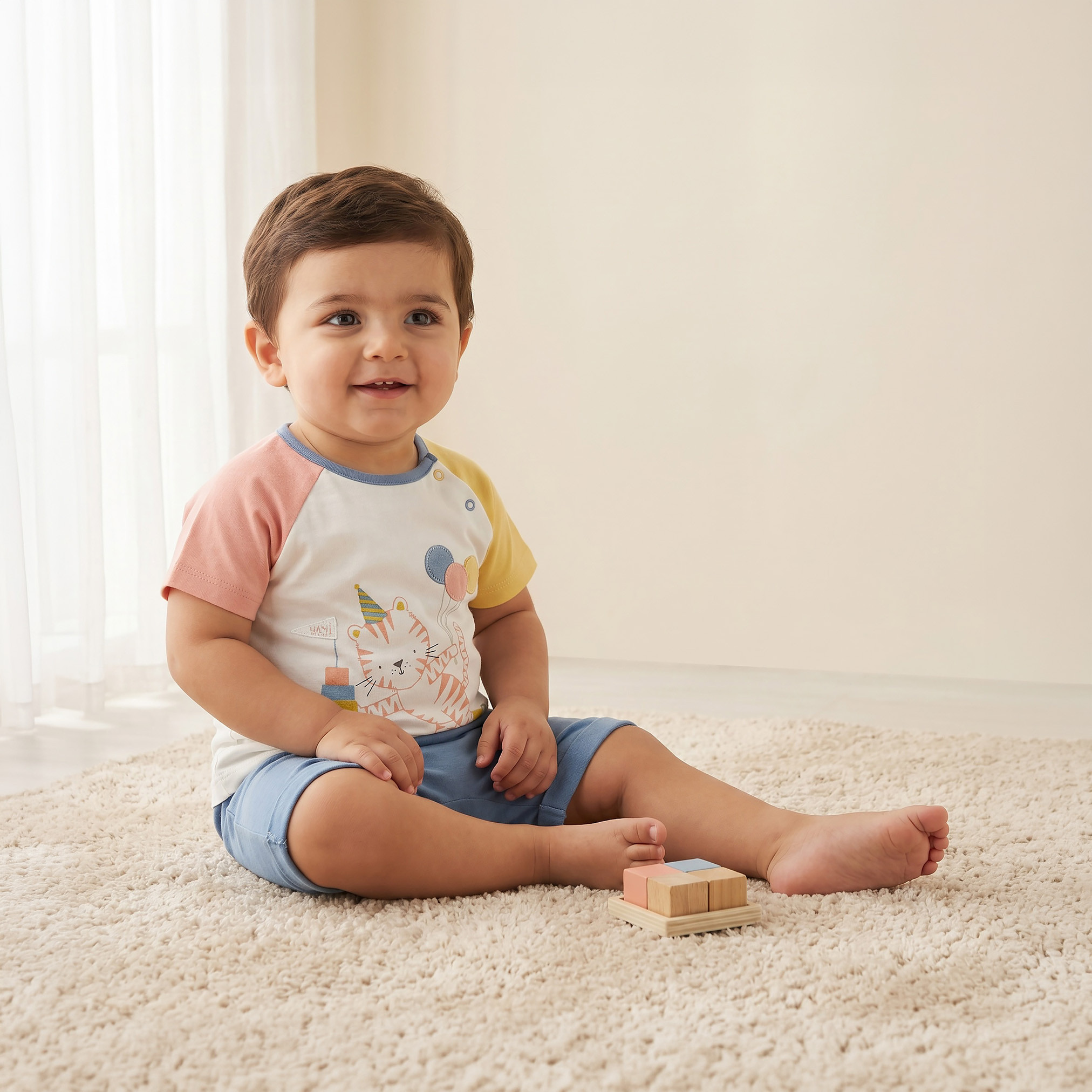 Juniors Round Neck Short Sleeves Romper with Tiger Print-baby-boys-clothing-rompers-image-1