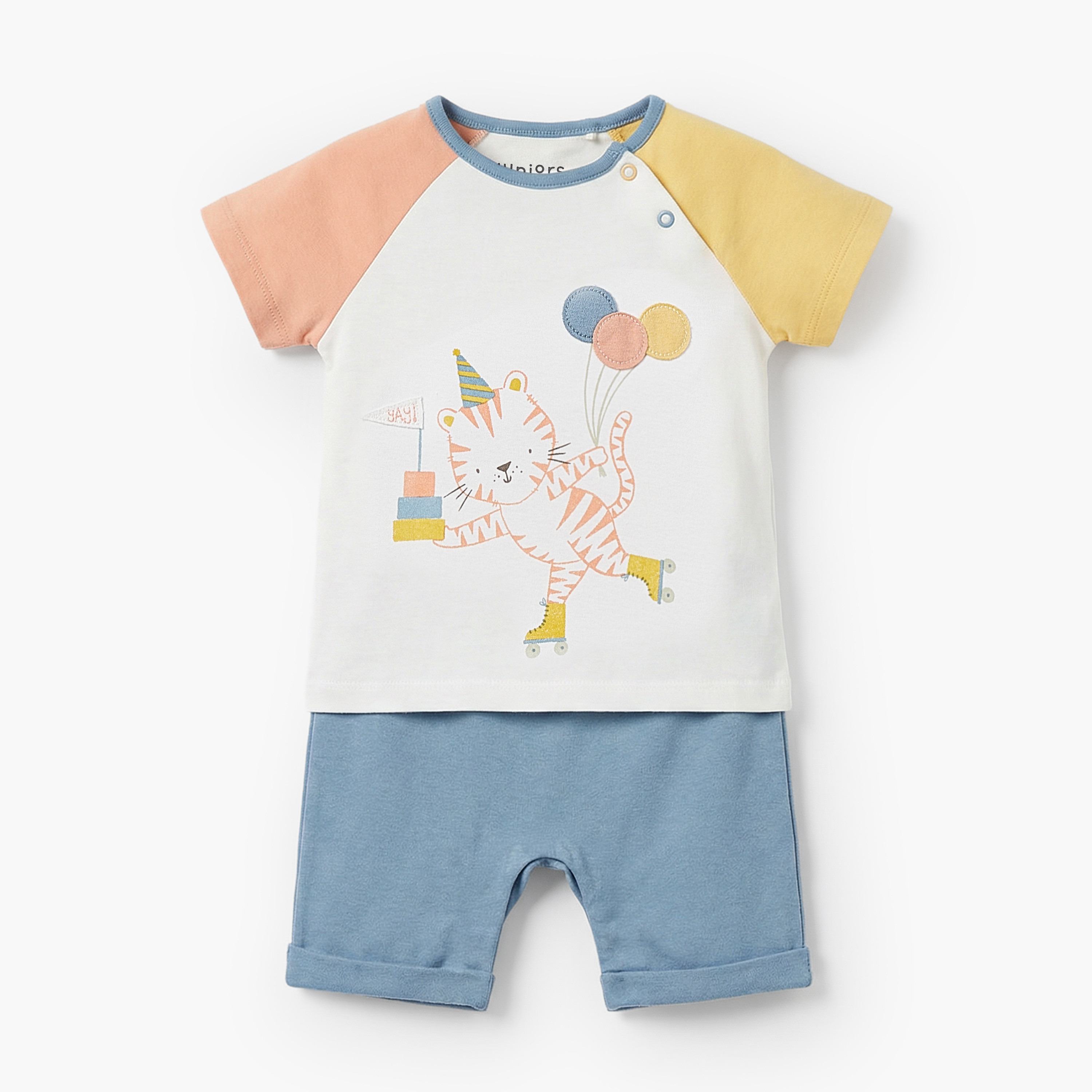 Juniors Round Neck Short Sleeves Romper with Tiger Print-baby-boys-clothing-rompers-image-2