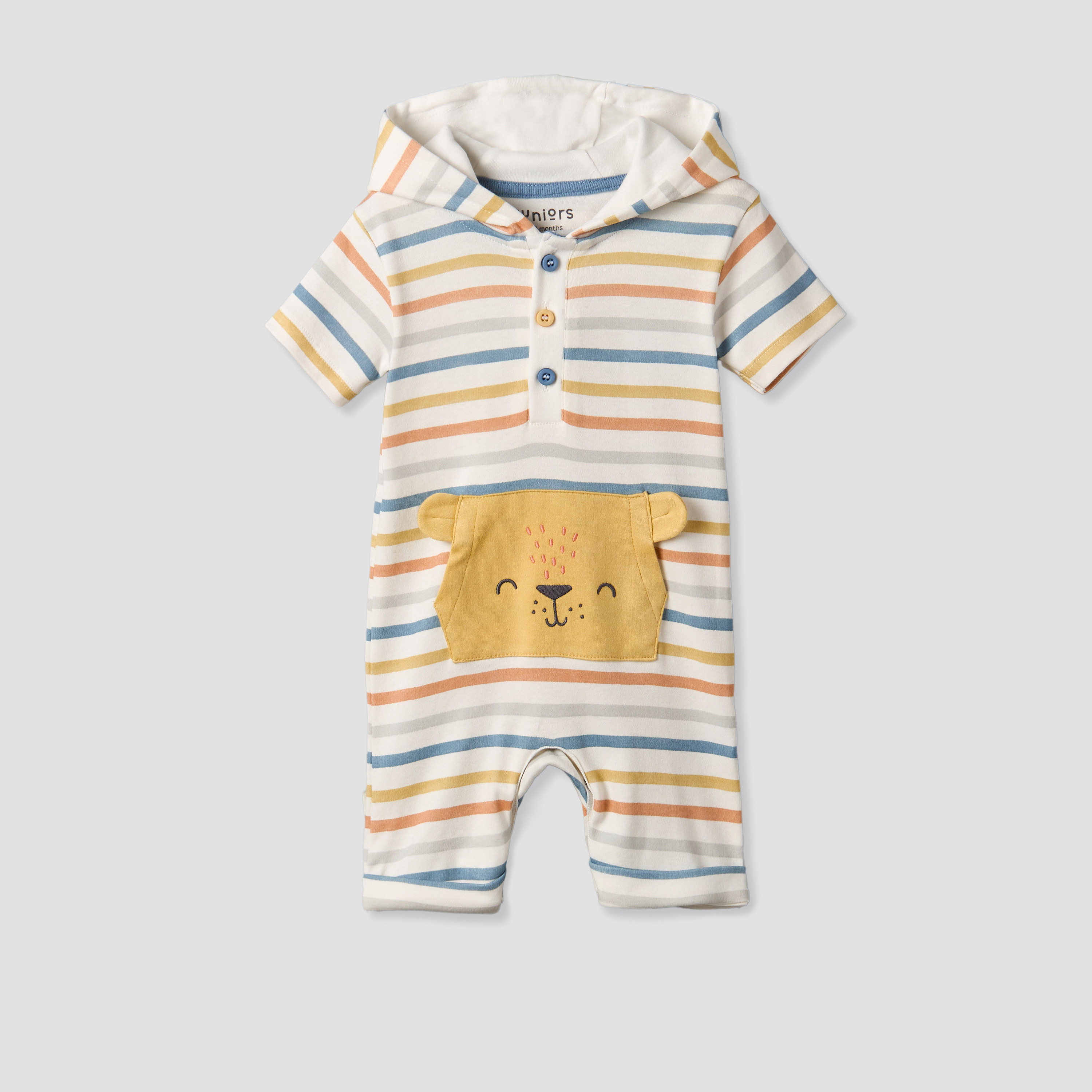 Juniors Hooded Neck Short Sleeves Romper with Stripes-baby-boys-clothing-rompers-image-2
