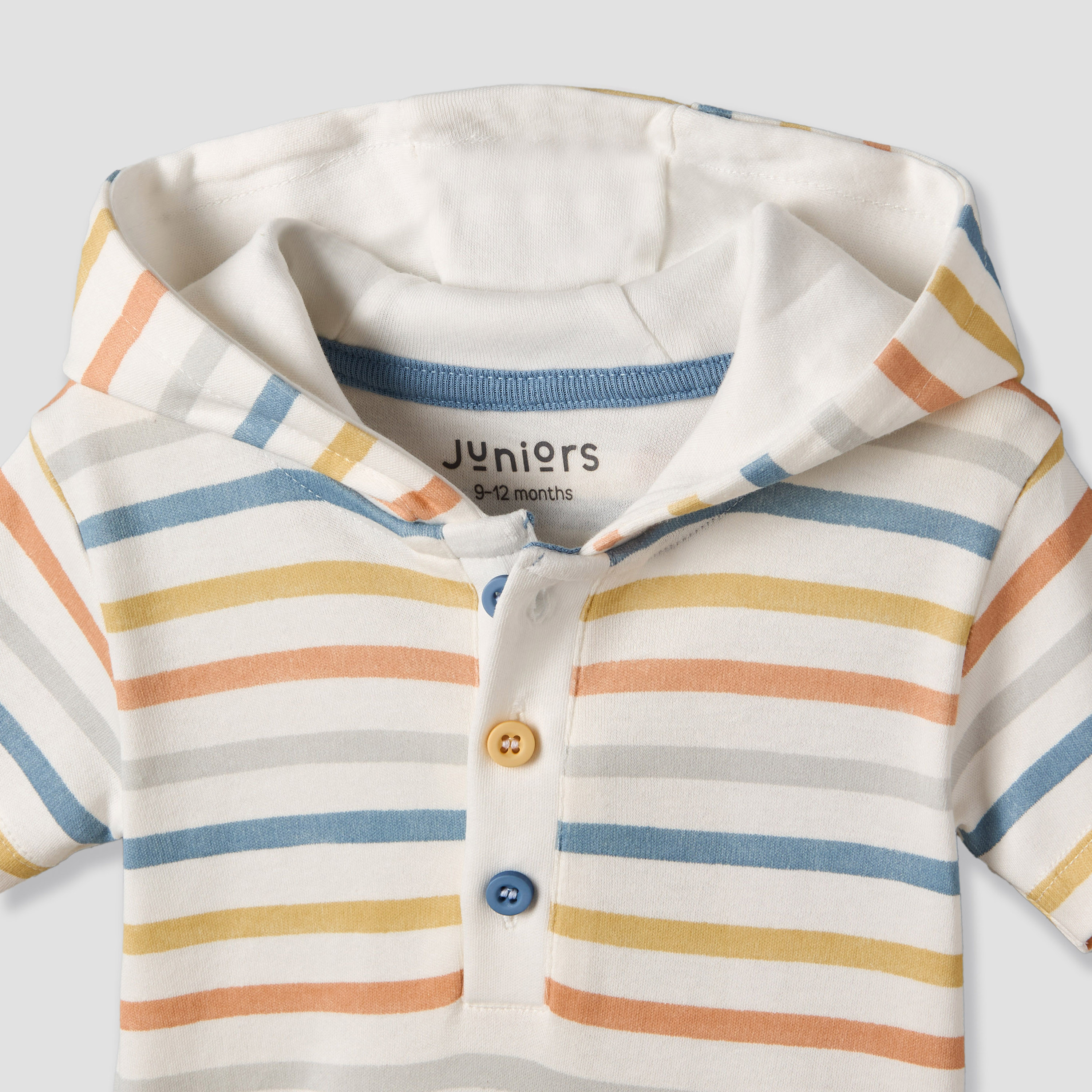 Juniors Hooded Neck Short Sleeves Romper with Stripes-baby-boys-clothing-rompers-image-4