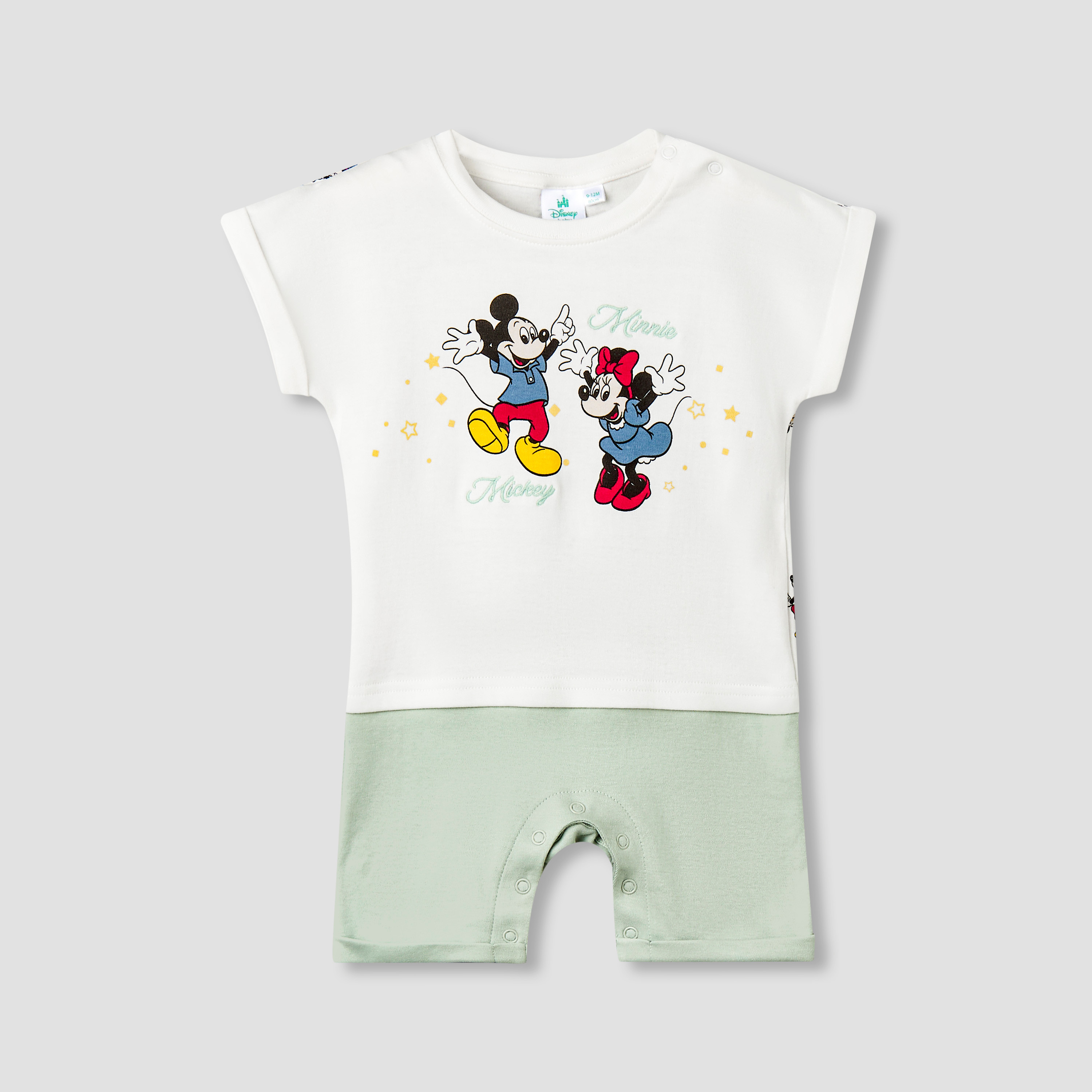 Disney Round Neck Short Sleeve Romper with Mickey and Minnie Mouse Print-baby-boys-clothing-rompers-image-1