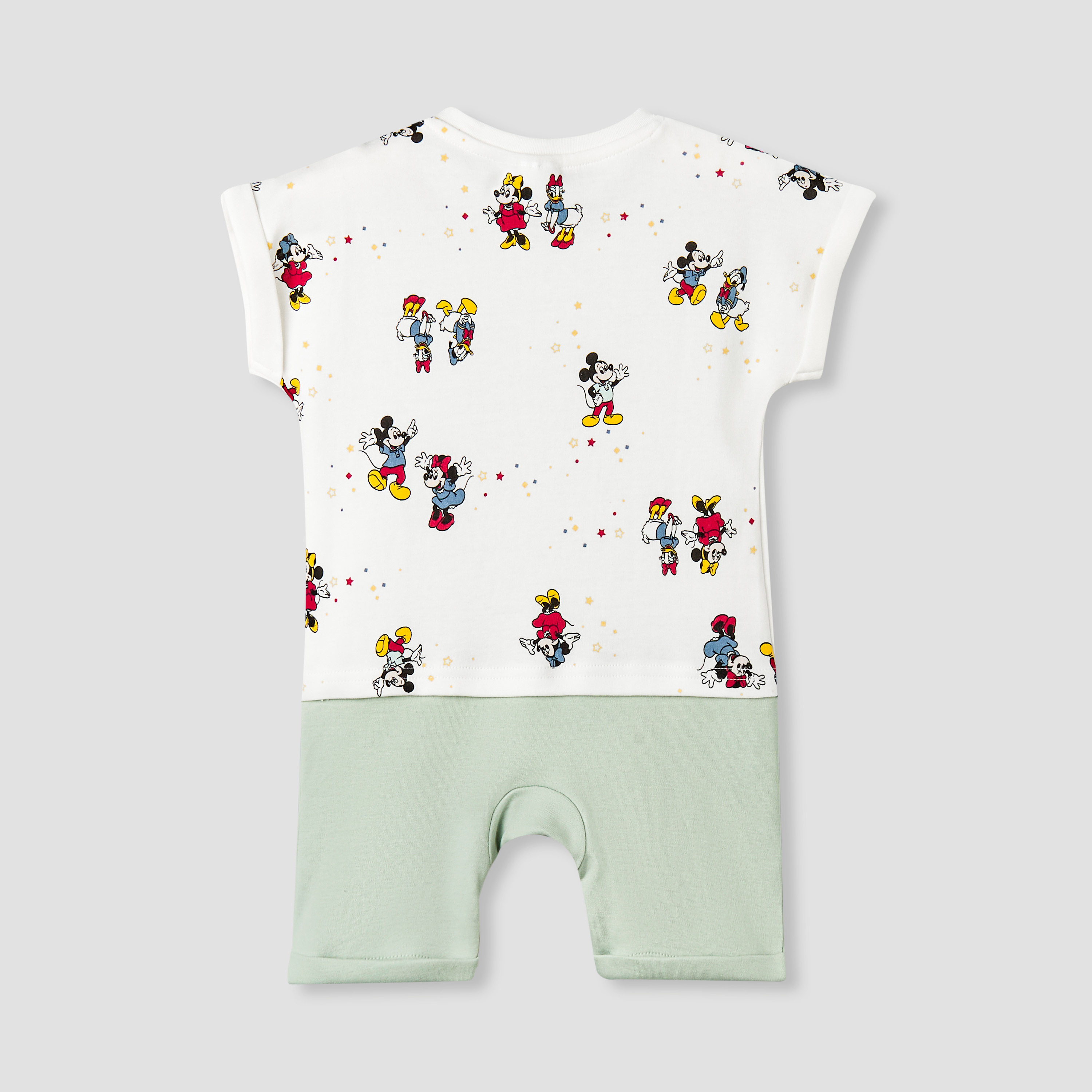 Disney Round Neck Short Sleeve Romper with Mickey and Minnie Mouse Print-baby-boys-clothing-rompers-image-2