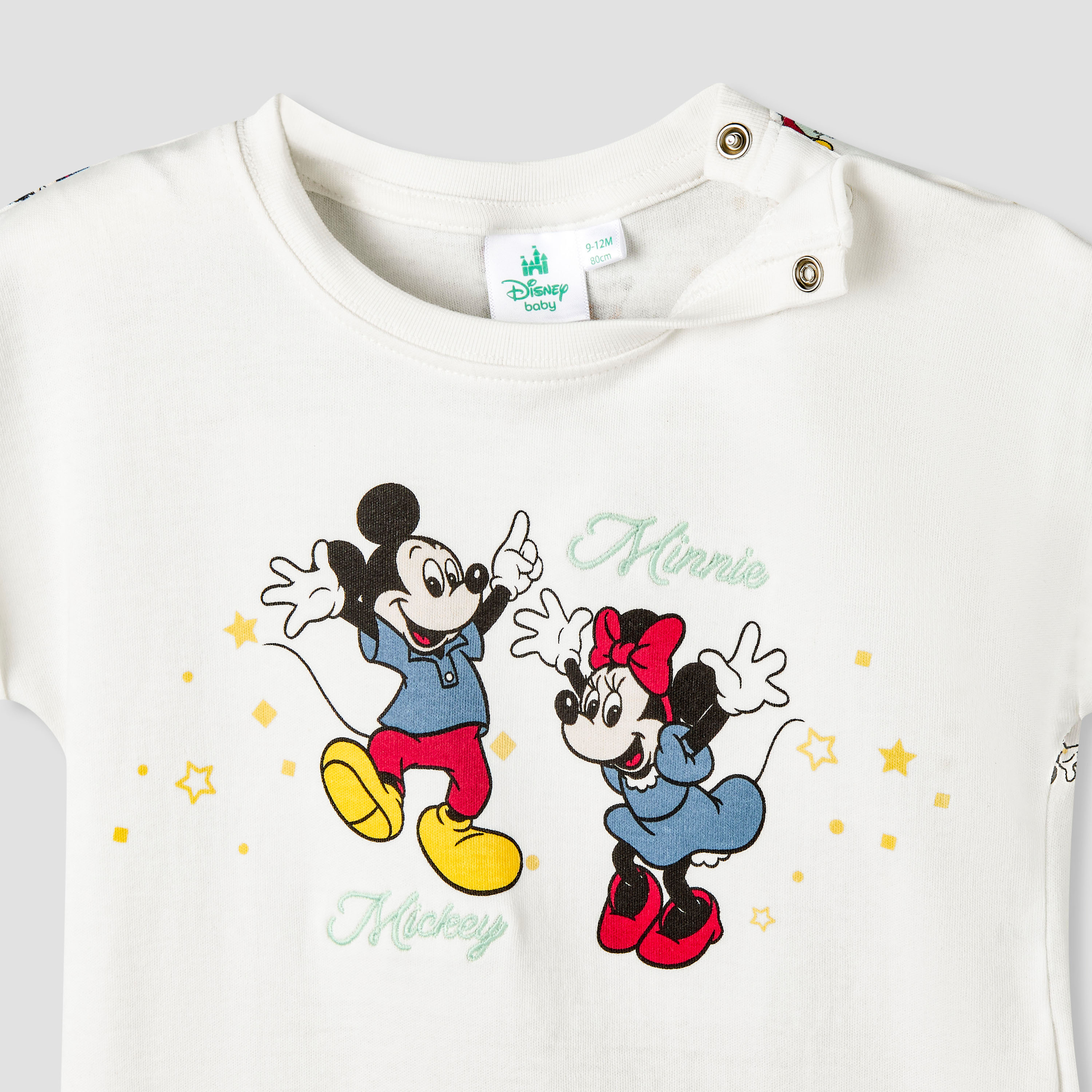 Disney Round Neck Short Sleeve Romper with Mickey and Minnie Mouse Print-baby-boys-clothing-rompers-image-3