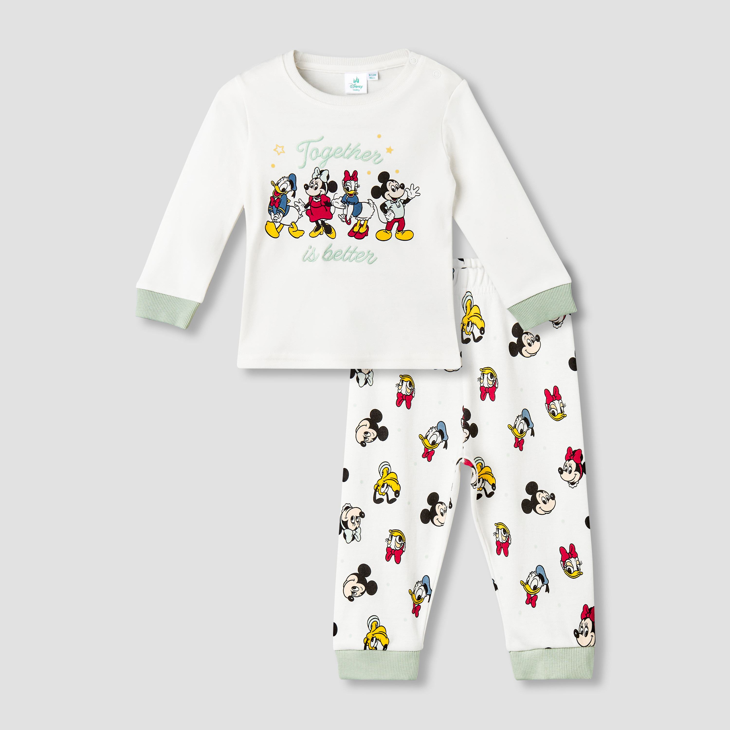 Disney Cotton Round Neck Long Sleeves Pyjama Set with Mickey Mouse and Friends Print-baby-girls-clothing-nightwear-pyjamasets-image-1