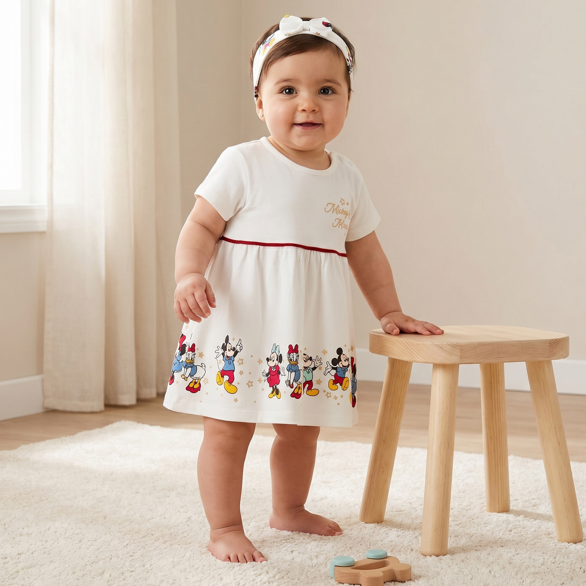 فستان بياقة مستديرة وأكمام قصيرة وربطة شعر من ديزني-baby-girls-clothing-dressesandjumpsuits-image-1