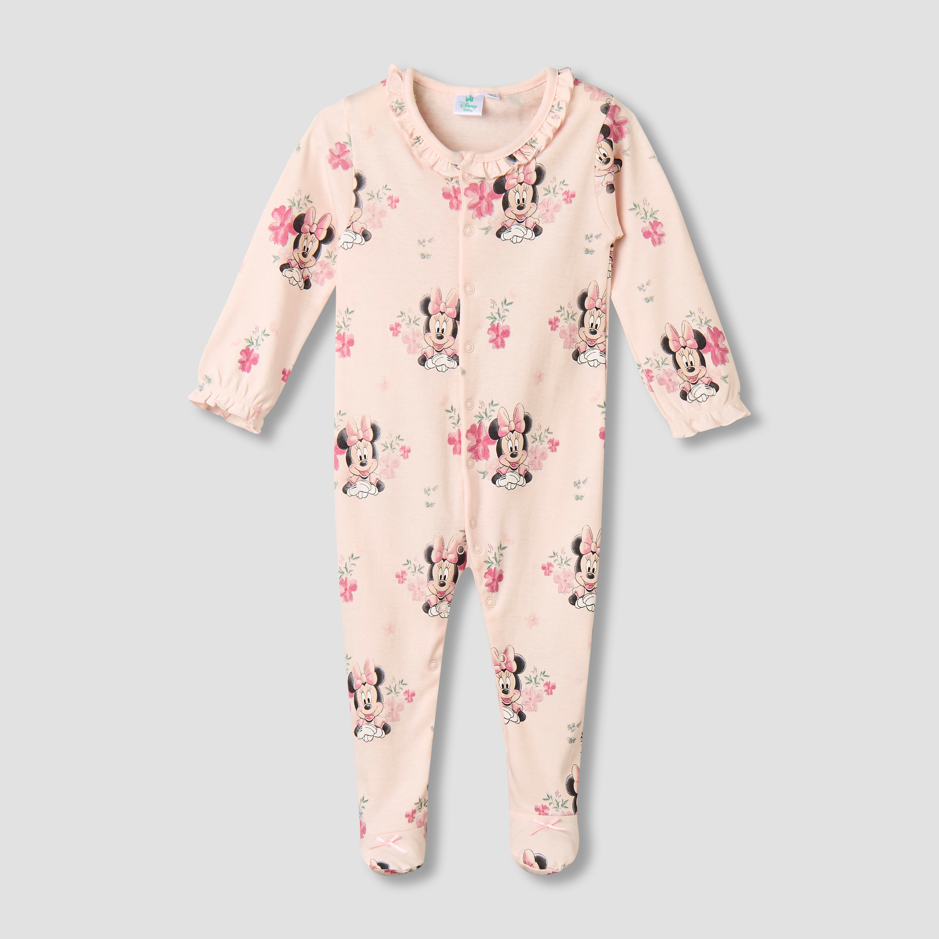 Disney Cotton Long Sleeves Sleepsuit with Minnie Mouse Print-baby-girls-clothing-nightwear-sleepsuits-image-1