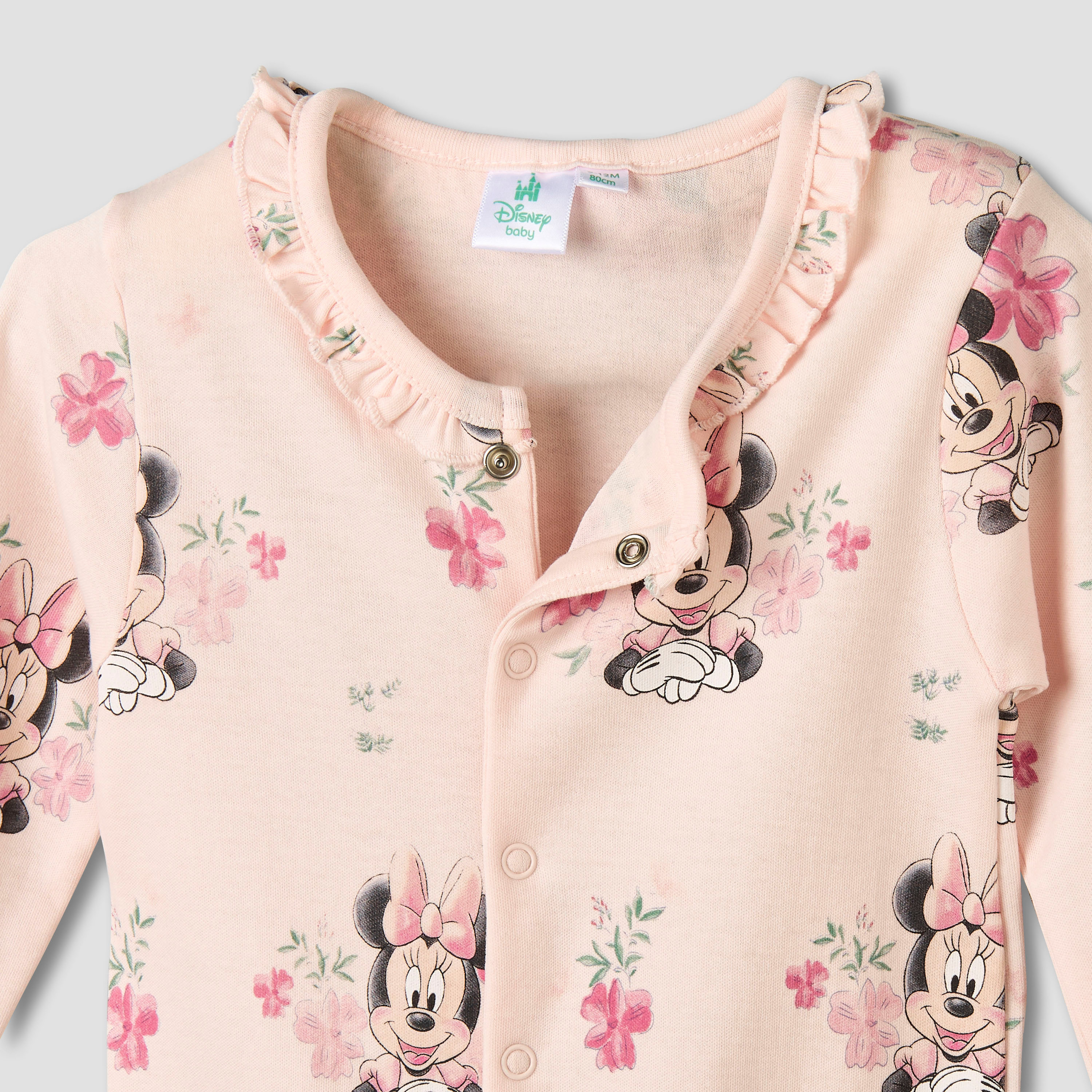 Disney Cotton Long Sleeves Sleepsuit with Minnie Mouse Print-baby-girls-clothing-nightwear-sleepsuits-image-3
