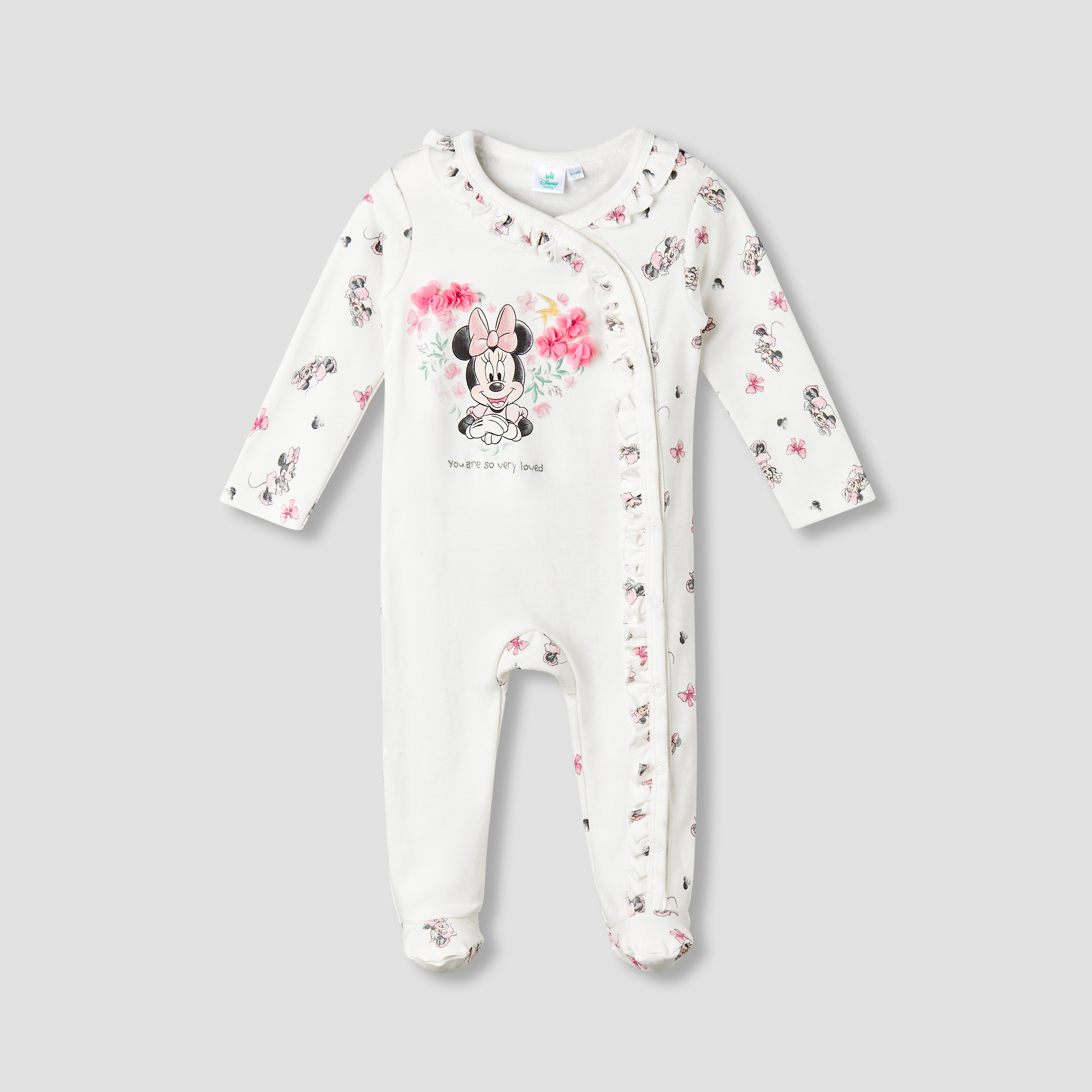 Disney Cotton Round Neck Long Sleeves Sleepsuit with Minnie Mouse Print-baby-girls-clothing-nightwear-sleepsuits-image-1