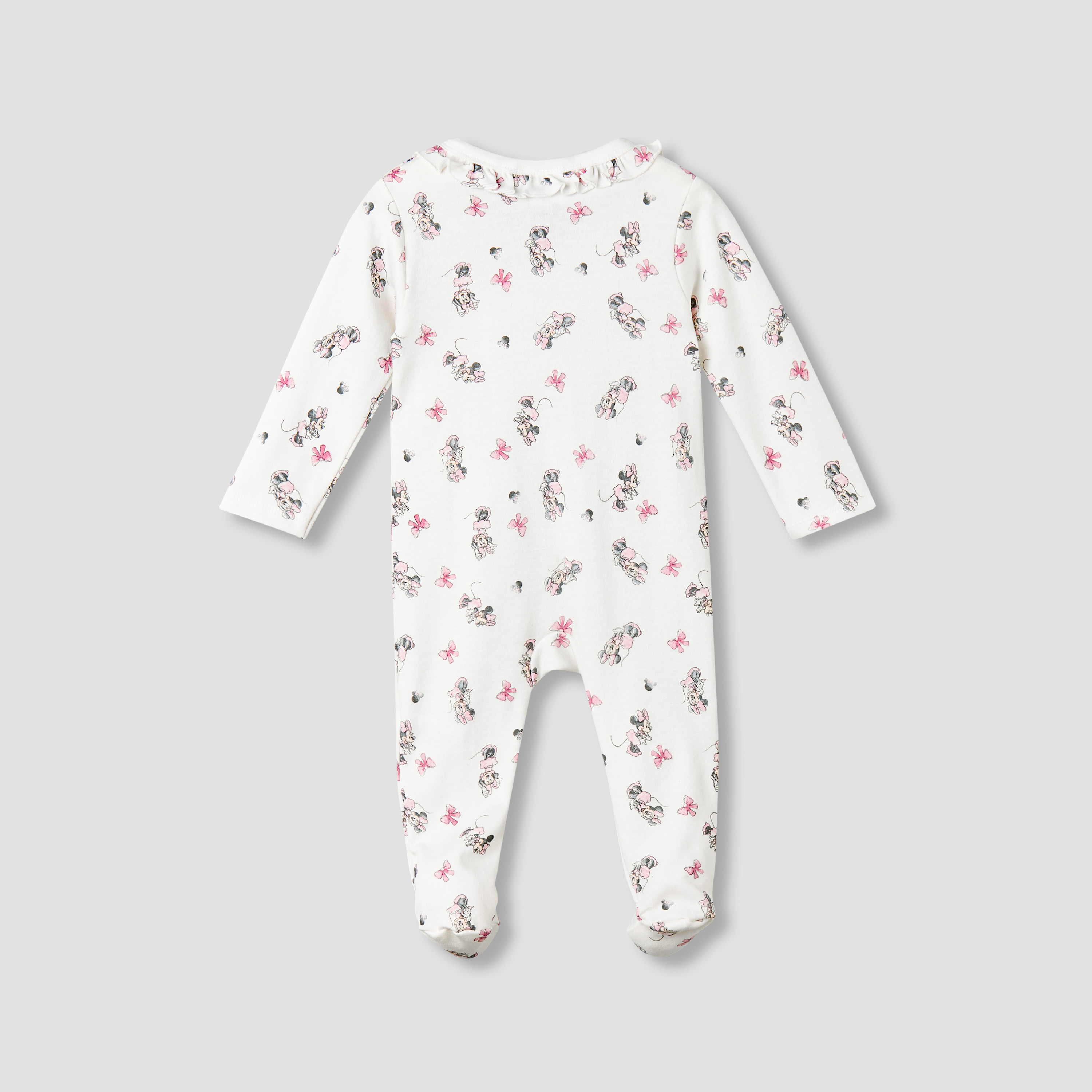 Disney Cotton Round Neck Long Sleeves Sleepsuit with Minnie Mouse Print-baby-girls-clothing-nightwear-sleepsuits-image-2
