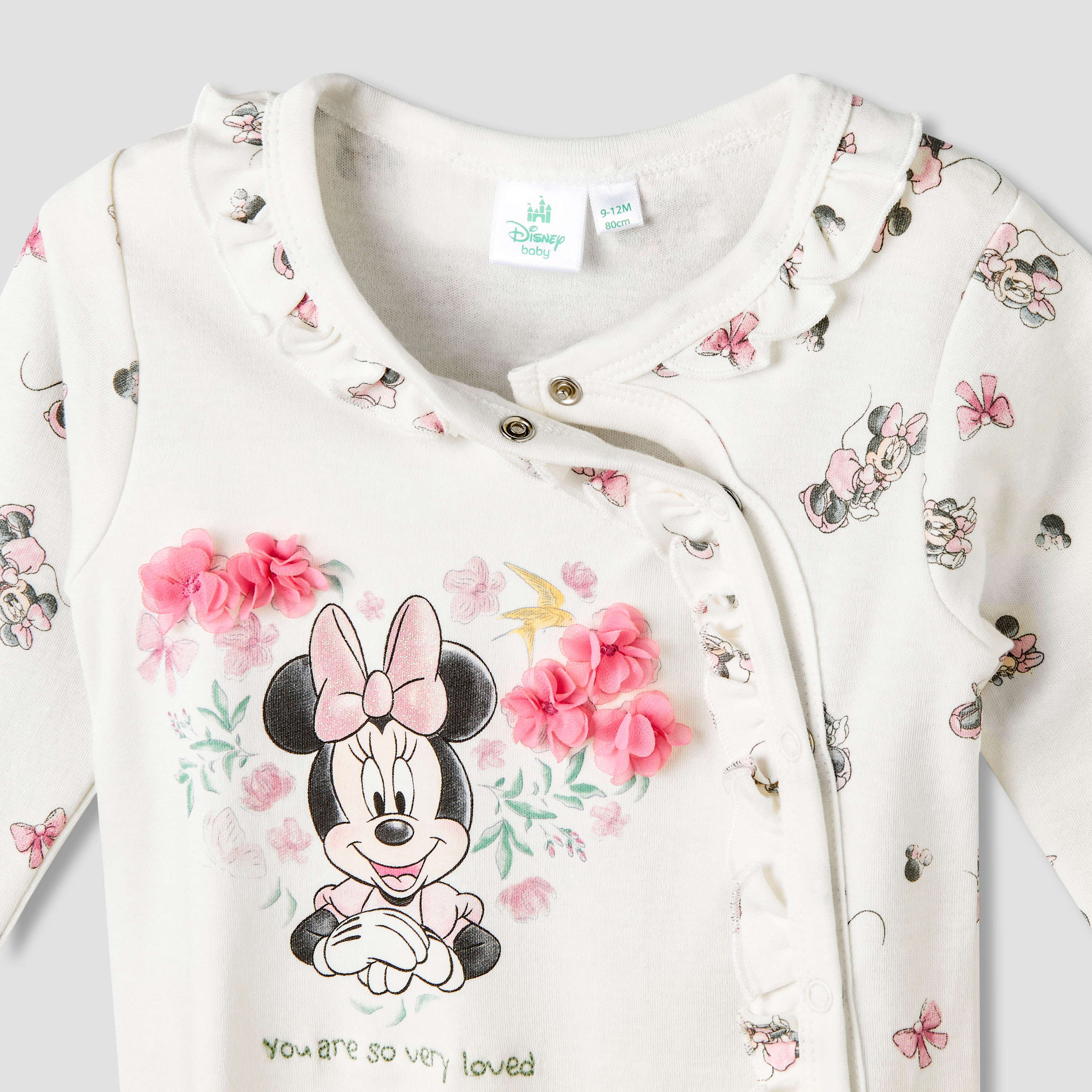 Disney Cotton Round Neck Long Sleeves Sleepsuit with Minnie Mouse Print-baby-girls-clothing-nightwear-sleepsuits-image-3