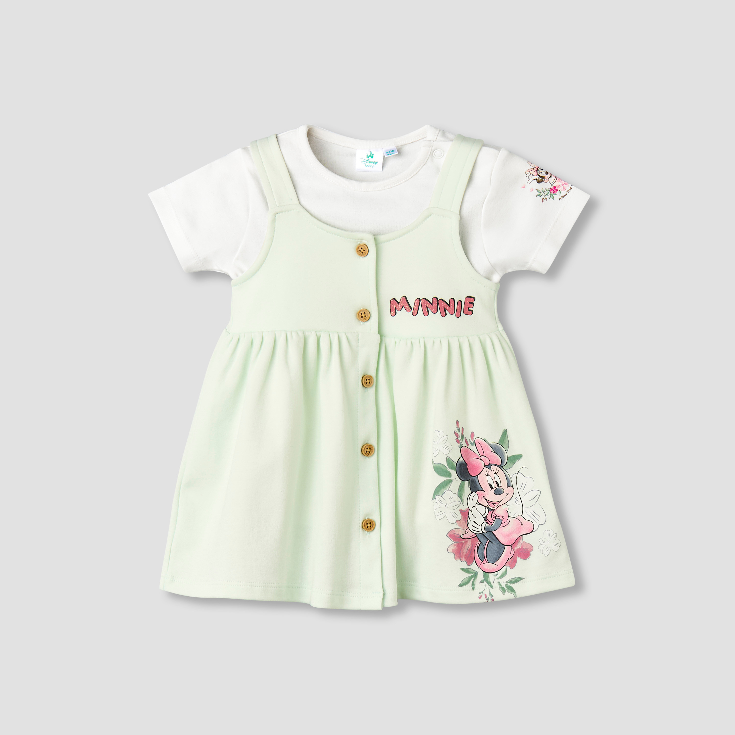 Disney Crew Neck Short Sleeves T-shirt and Dungaree Dress Set with Minnie Mouse Print-baby-girls-clothing-setsandcoords-image-1