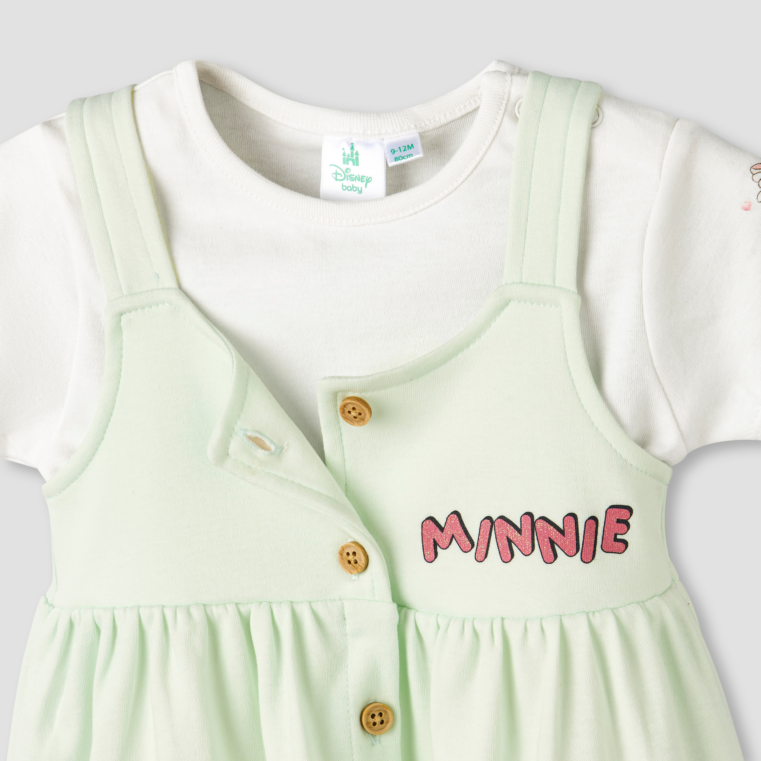 Disney Crew Neck Short Sleeves T-shirt and Dungaree Dress Set with Minnie Mouse Print-baby-girls-clothing-setsandcoords-image-8