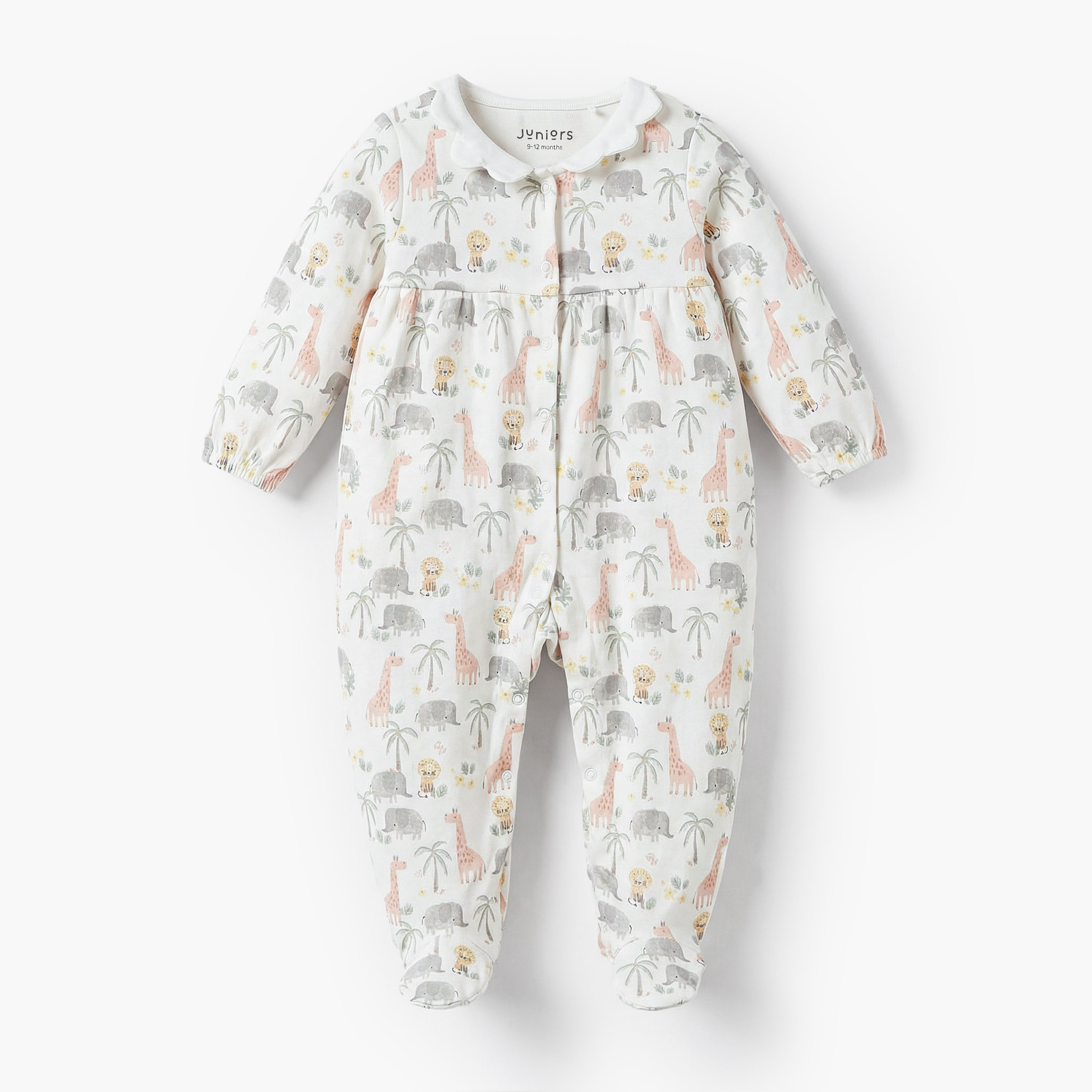 Juniors Cotton Peter Pan Collar Long Sleeves Sleepsuit with Safari Print-baby-girls-clothing-nightwear-sleepsuits-image-1