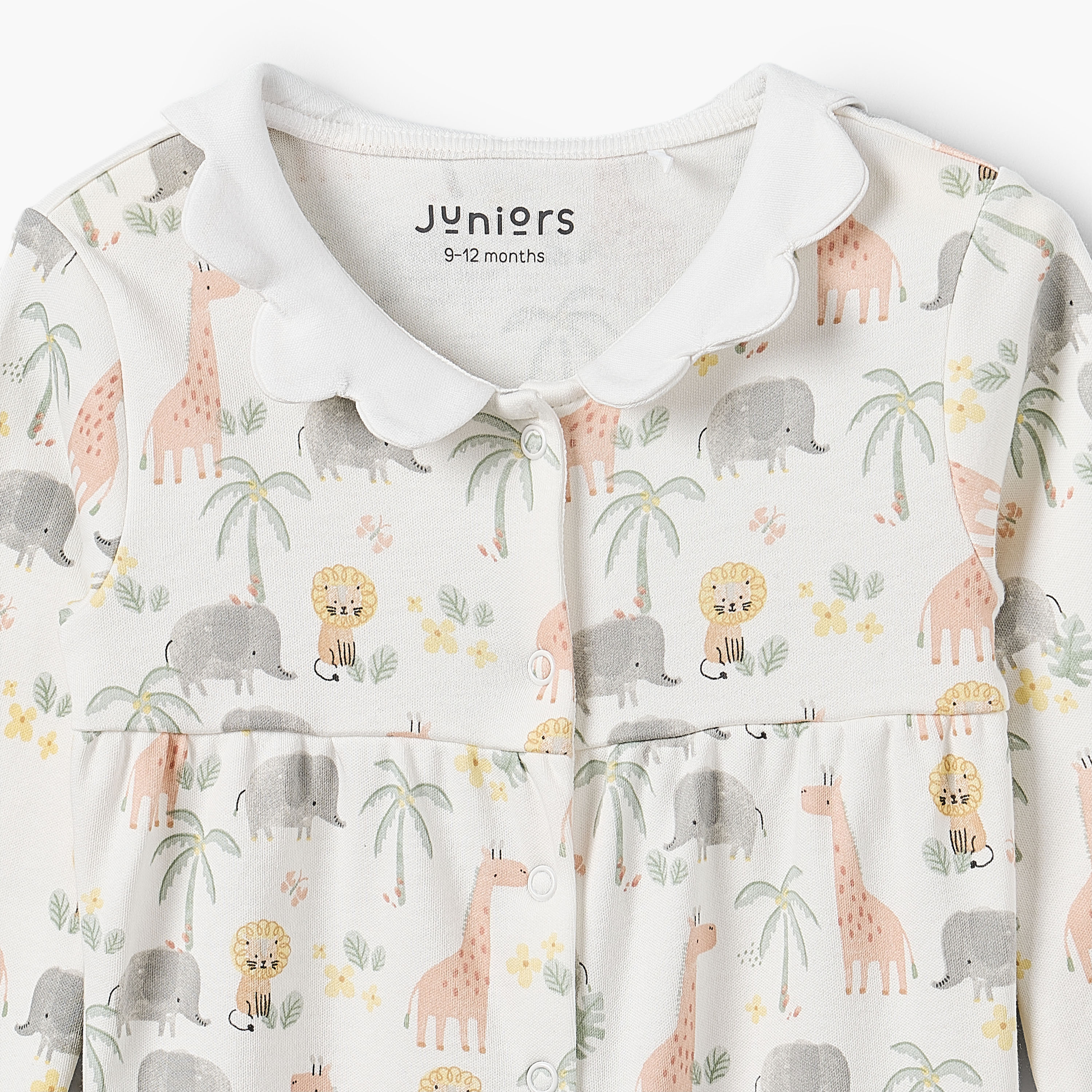Juniors Cotton Peter Pan Collar Long Sleeves Sleepsuit with Safari Print-baby-girls-clothing-nightwear-sleepsuits-image-3