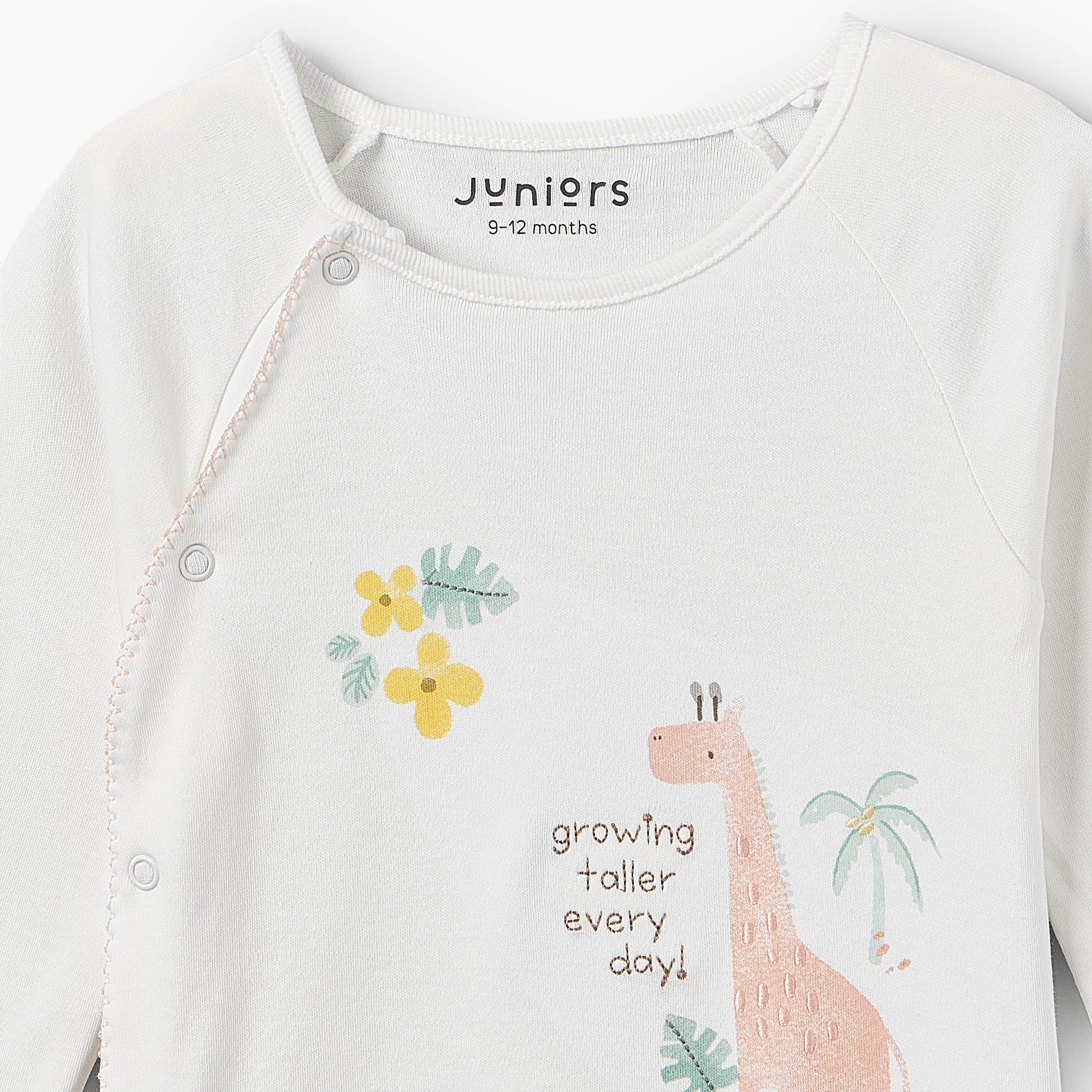 بدلة نوم قطن بتطريز زرافة وياقة مستديرة وأكمام طويلة من جونيورز-baby-girls-clothing-nightwear-sleepsuits-image-3