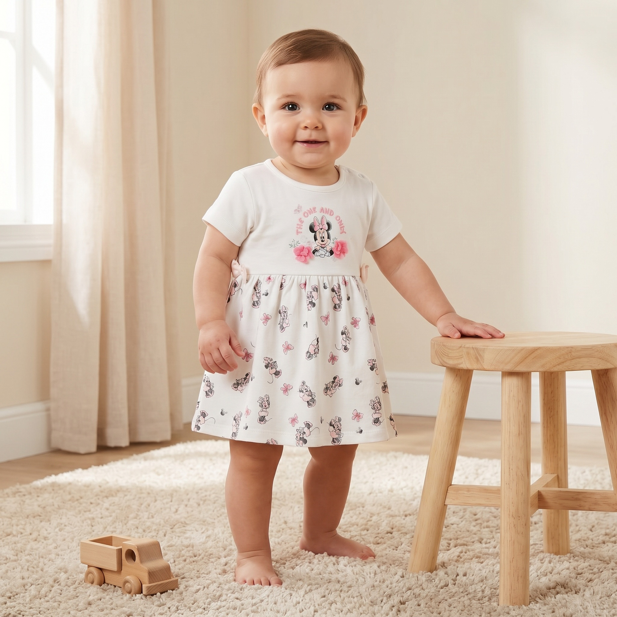 Disney Round Neck Short Sleeves A-line Dress with Minnie Mouse Print-baby-girls-clothing-dressesandjumpsuits-image-1