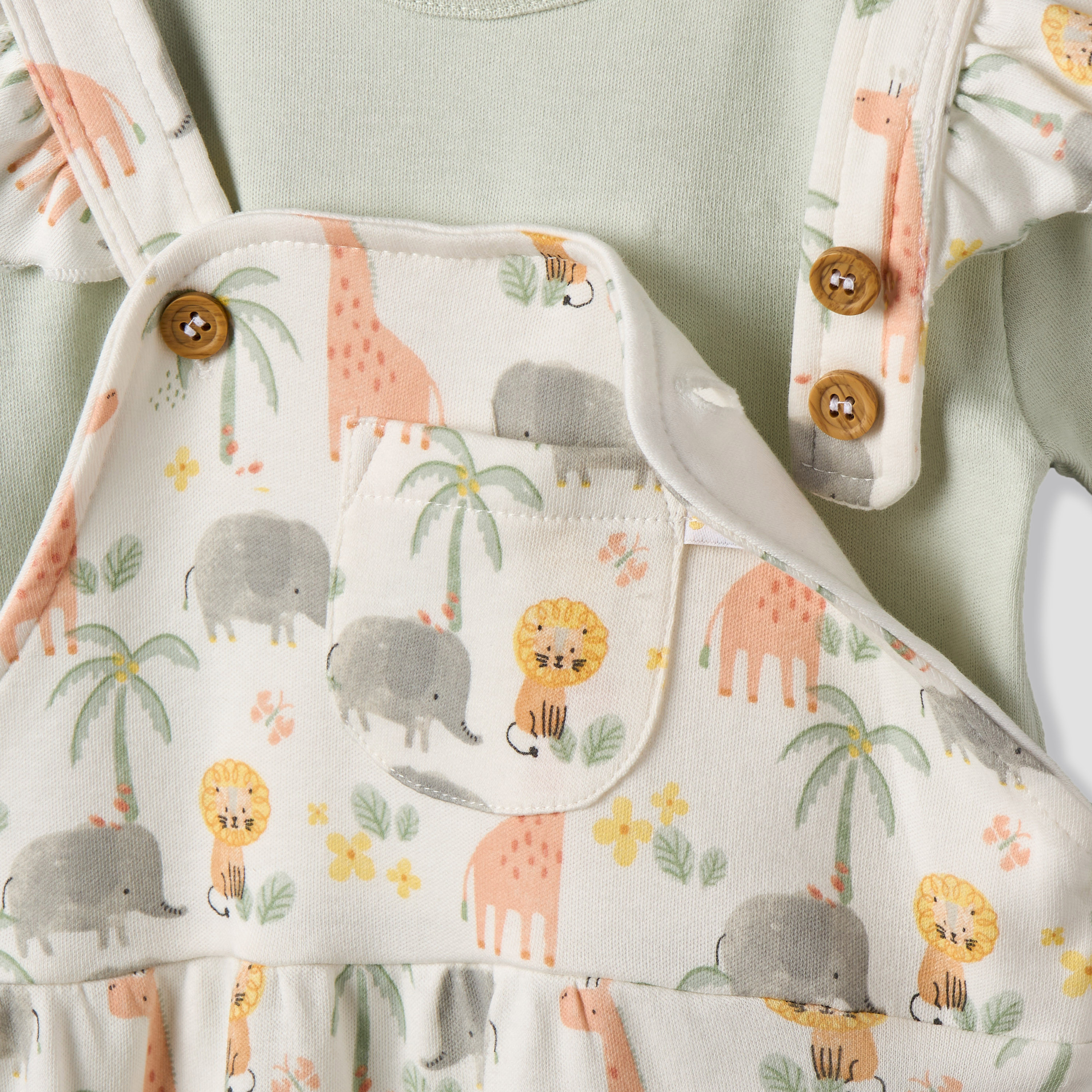 Juniors Round Neck Short Sleeves T-shirt and Dungaree Set with Safari Print-baby-girls-clothing-setsandcoords-image-6