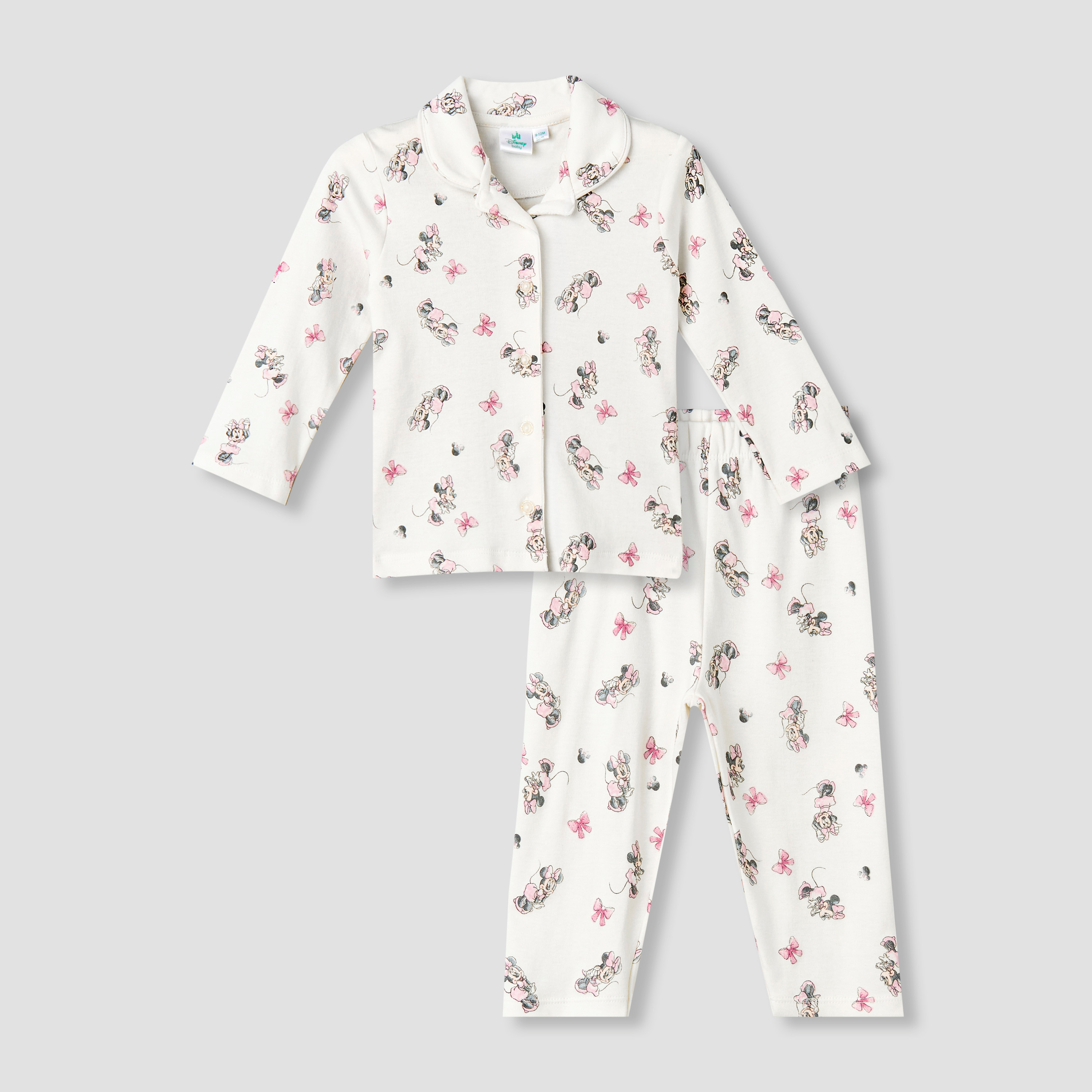Disney Cotton Collared Long Sleeves Pyjama Set with Minnie Mouse Print-baby-girls-clothing-nightwear-pyjamasets-image-2