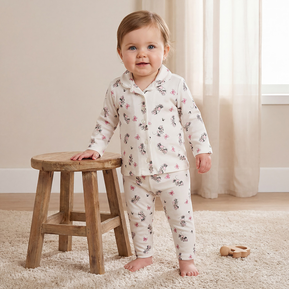 Disney Cotton Collared Long Sleeves Pyjama Set with Minnie Mouse Print-baby-girls-clothing-nightwear-pyjamasets-image-1